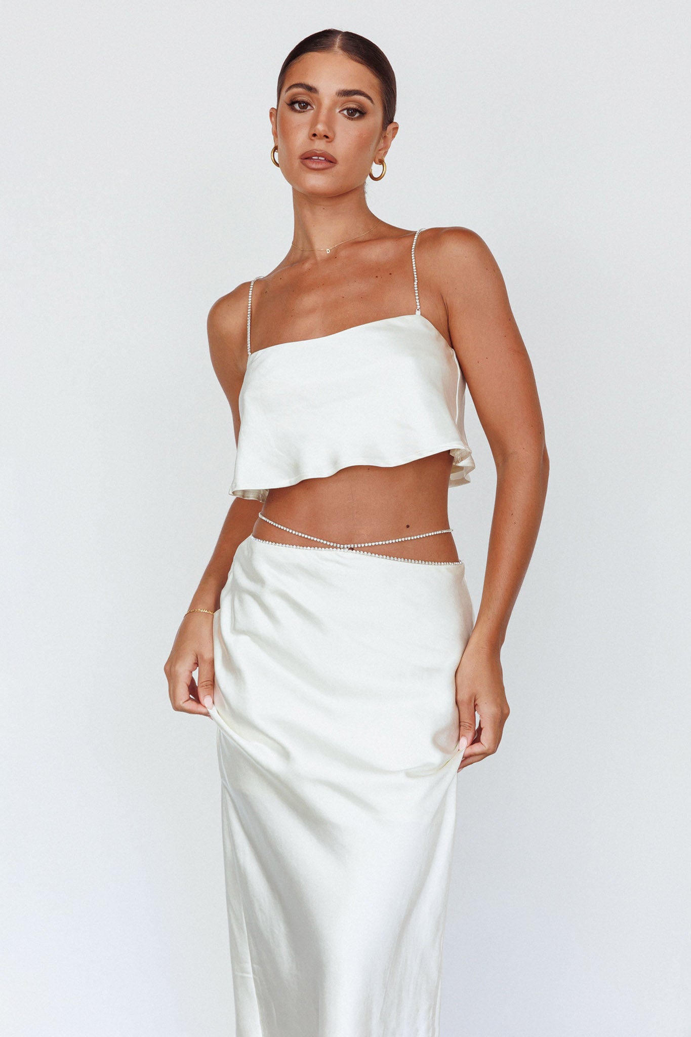 Tahni Diamante Strap Crop Top Oyster by Selfie Leslie