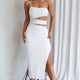 Raye Cut-Out Waist Rhinestone Midi Dress White