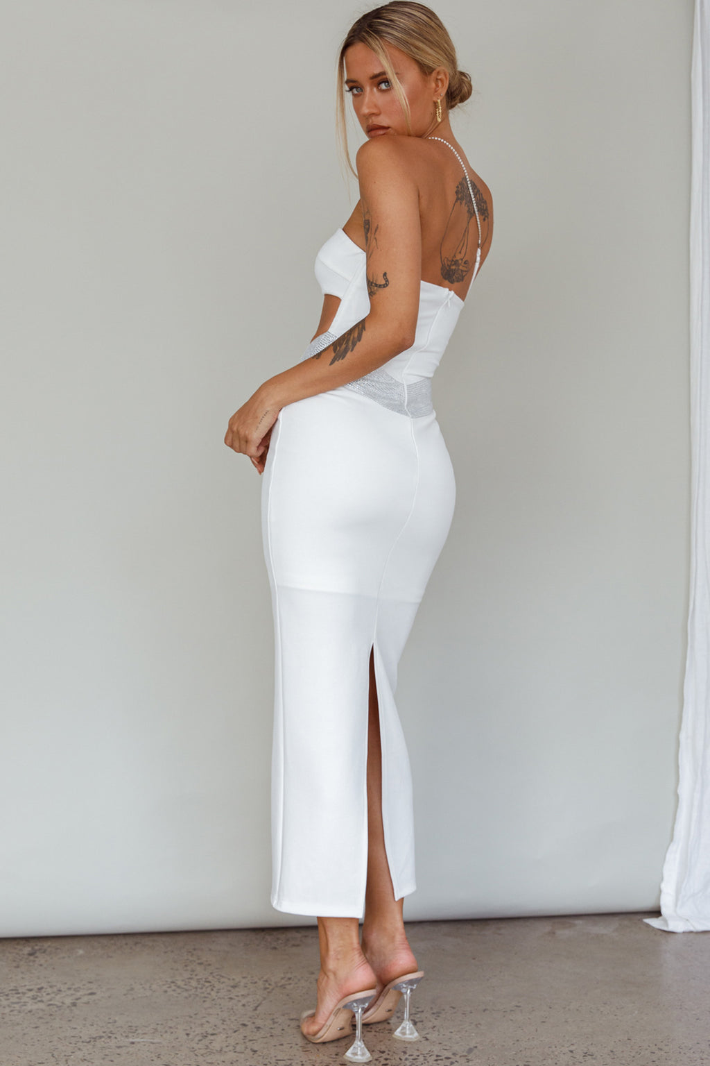 Megyn Diamante Midi Dress White by Selfie Leslie