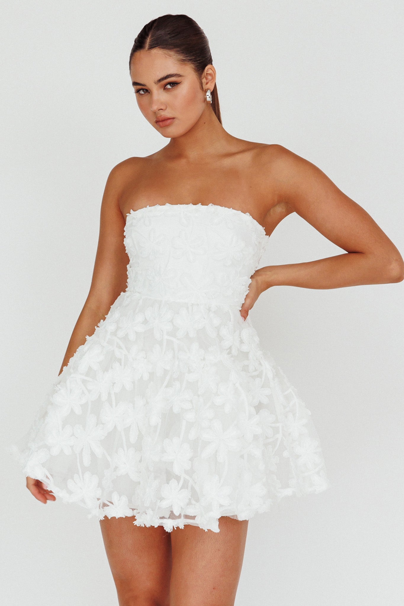 Dori Floral Embellished Mini Dress White by Selfie Leslie