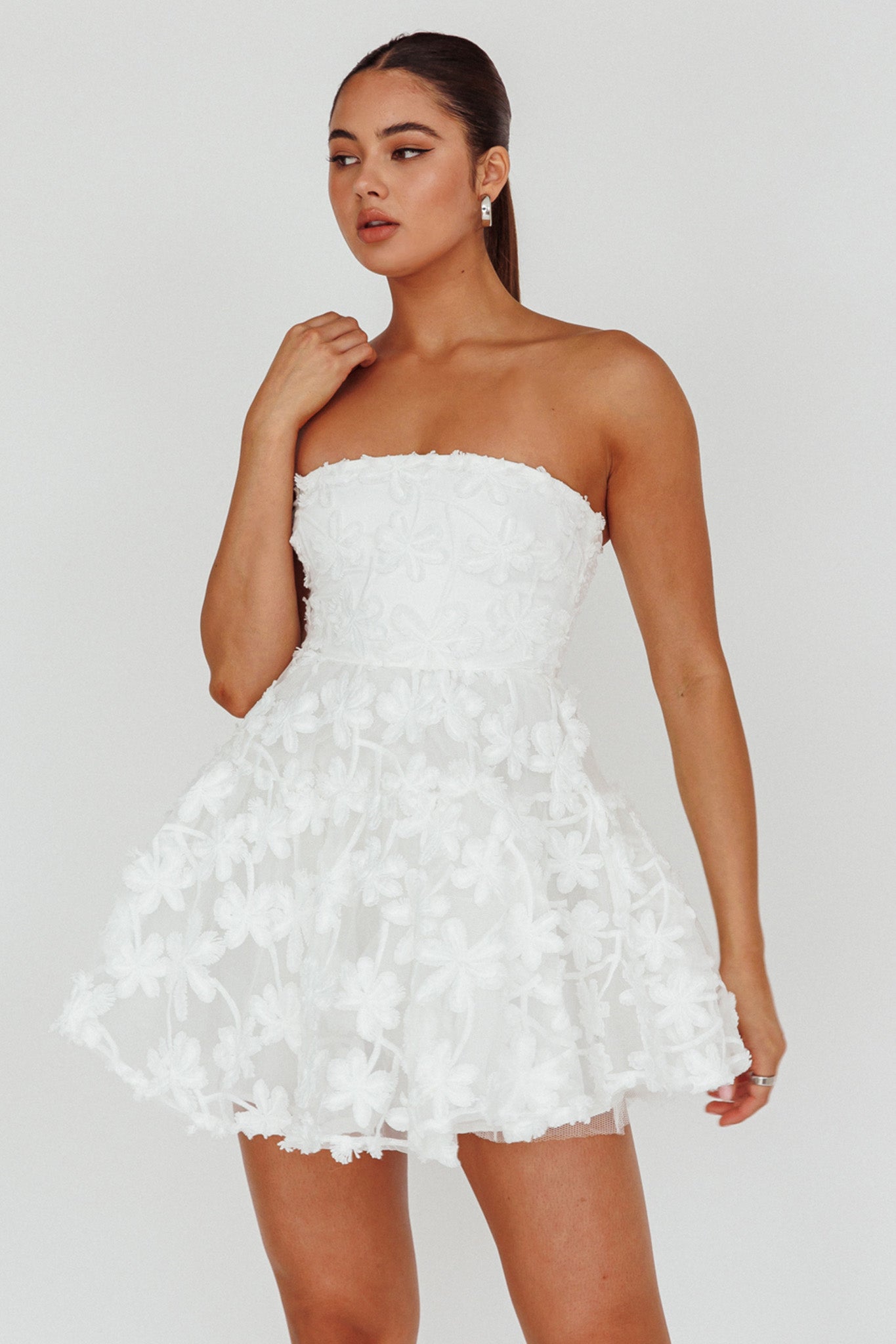 Dori Floral Embellished Mini Dress White by Selfie Leslie