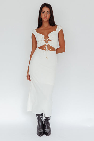 beige cut out midi dress Iconic Cut-Out Bodice Cream Ribbed midi Color:Excalibur Black/Multi Women's Punk Skeleton Lace-up Perfect for date night