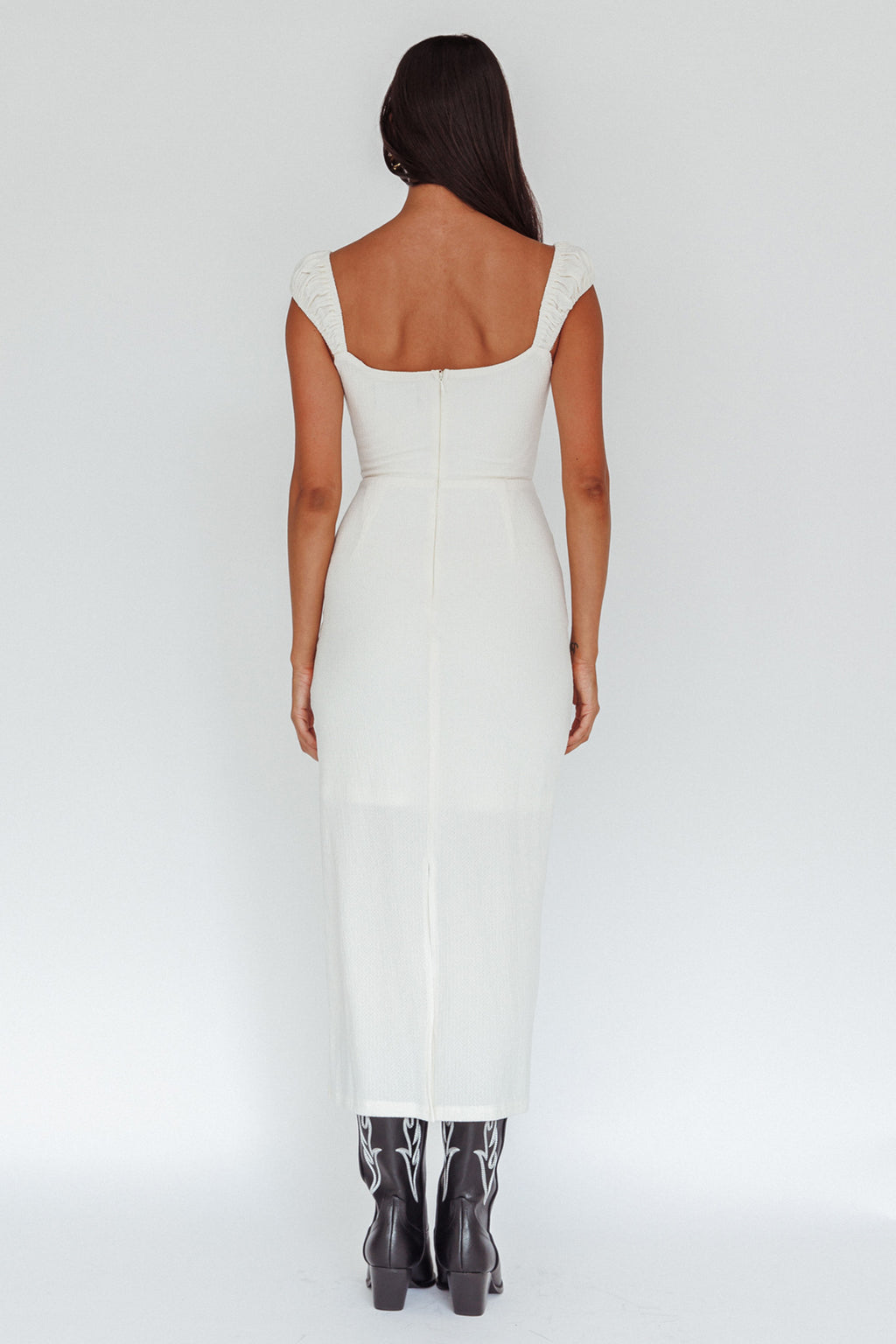 Iconic Cut-Out Bodice Midi Dress Cream by Selfie Leslie