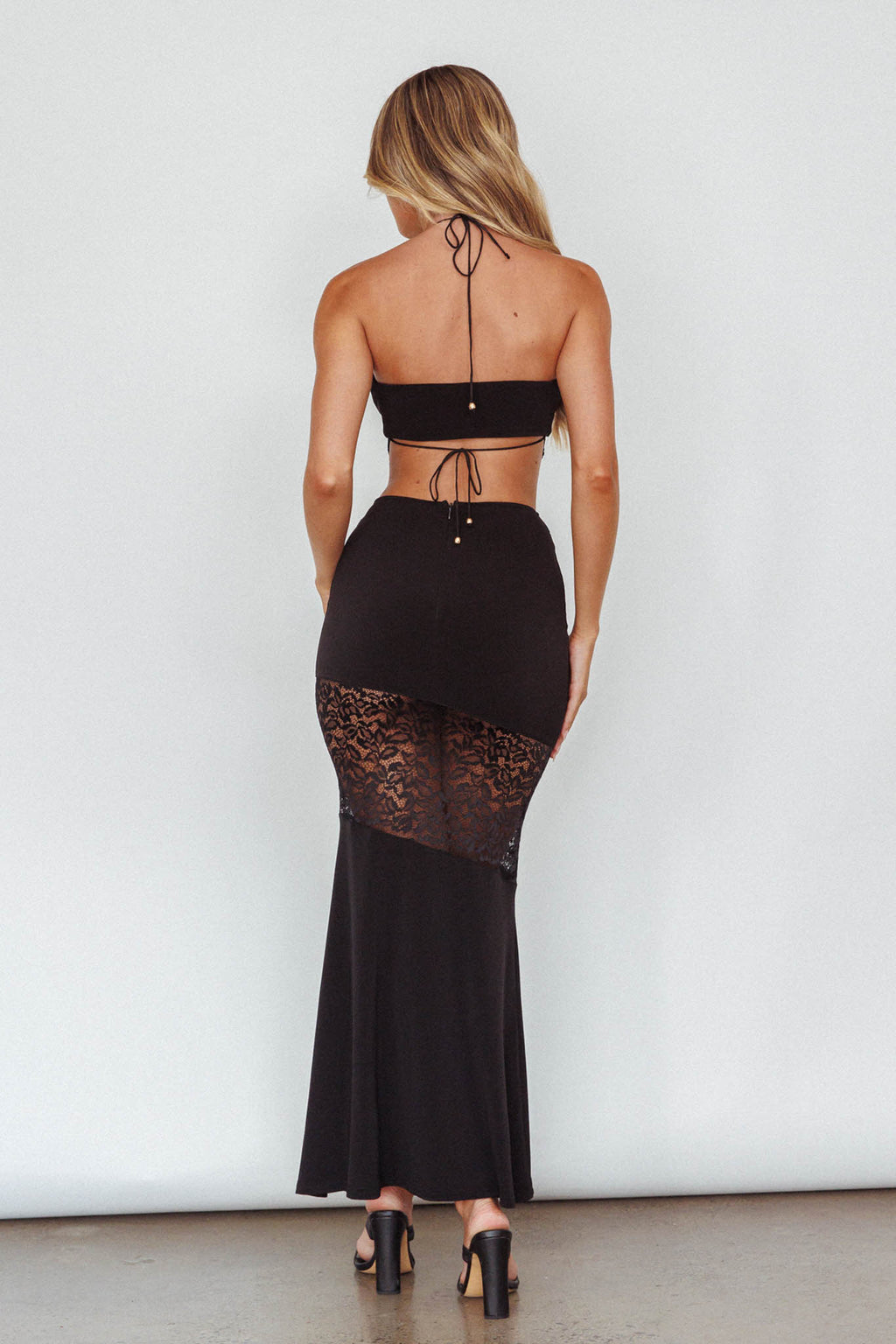 Florida Lace Insert Cut-Out Maxi Dress Black by Selfie Leslie