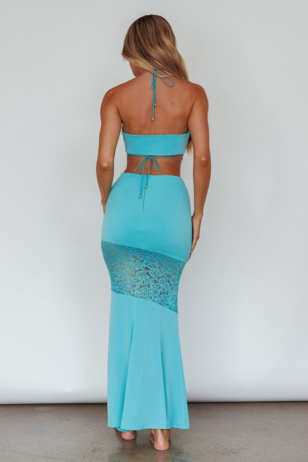Florida Lace Insert Cut-Out Maxi Dress Blue by Selfie Leslie