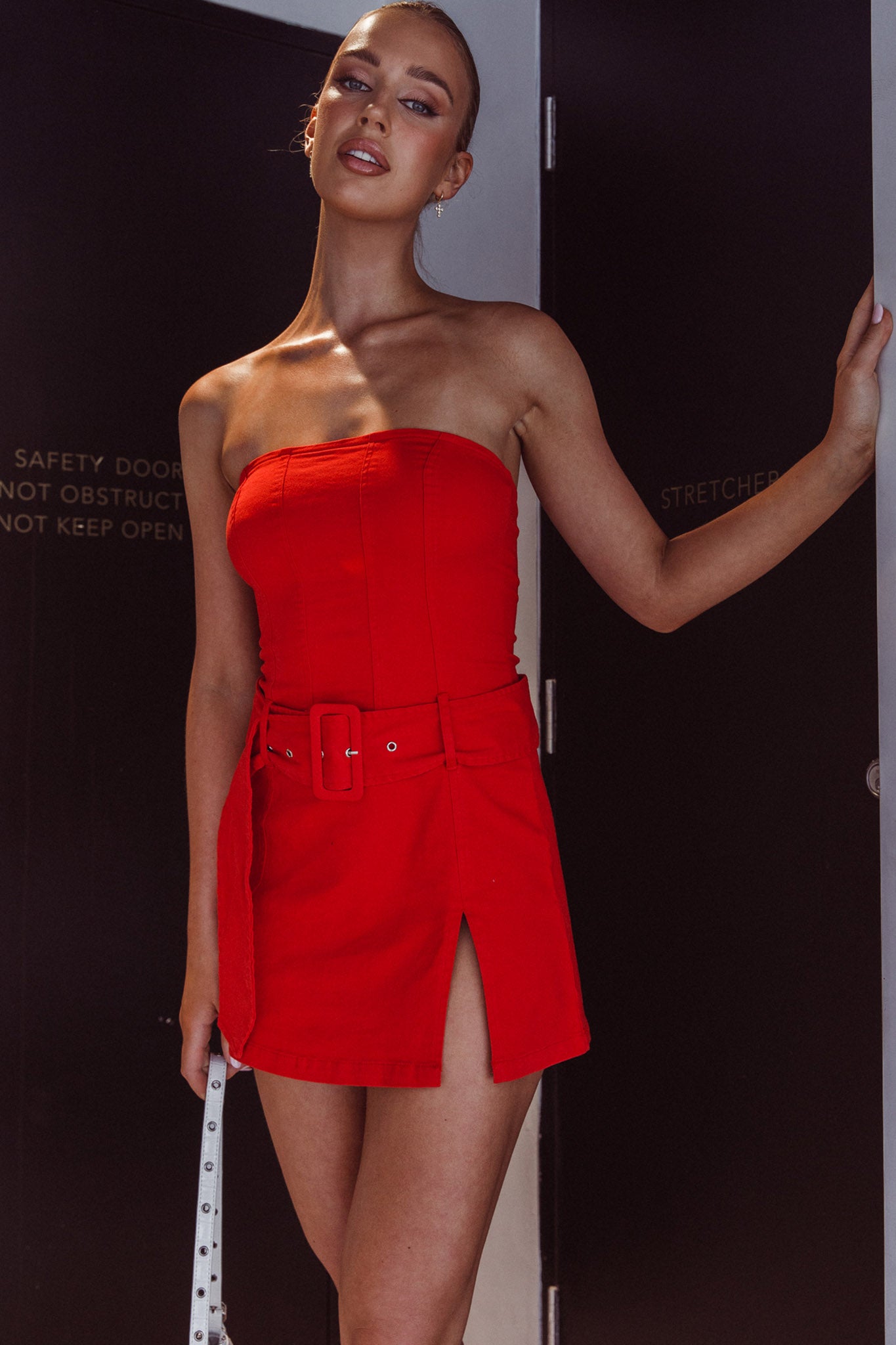 Thrill Seeker Belted Mini Dress Red by Selfie Leslie