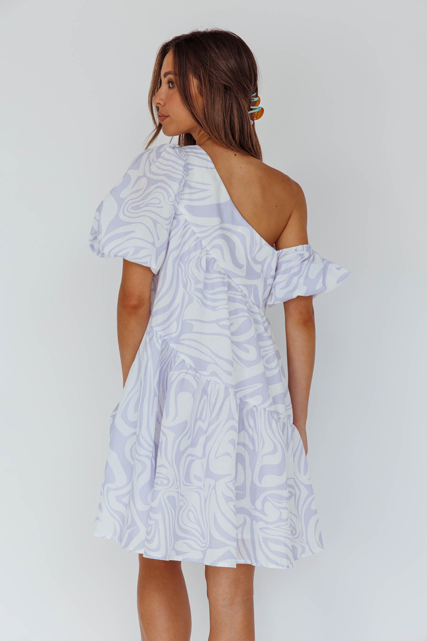 Villa Puff Sleeve One-Shoulder Dress Blue by Selfie Leslie