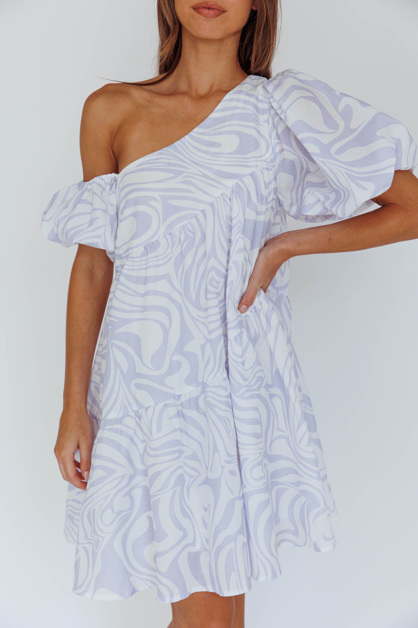 Villa Puff Sleeve One-Shoulder Dress Blue by Selfie Leslie