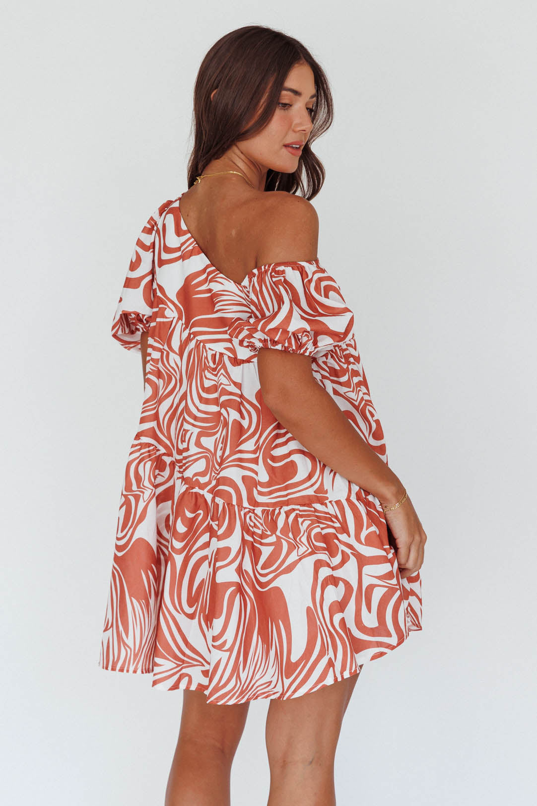 Villa Puff Sleeve One-Shoulder Dress Terracotta by Selfie Leslie