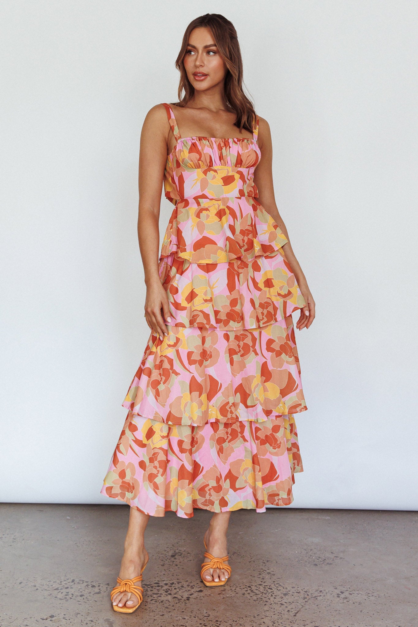 Provence Bloom Tiered Midi Dress Abstract Pink Multi by Selfie Leslie