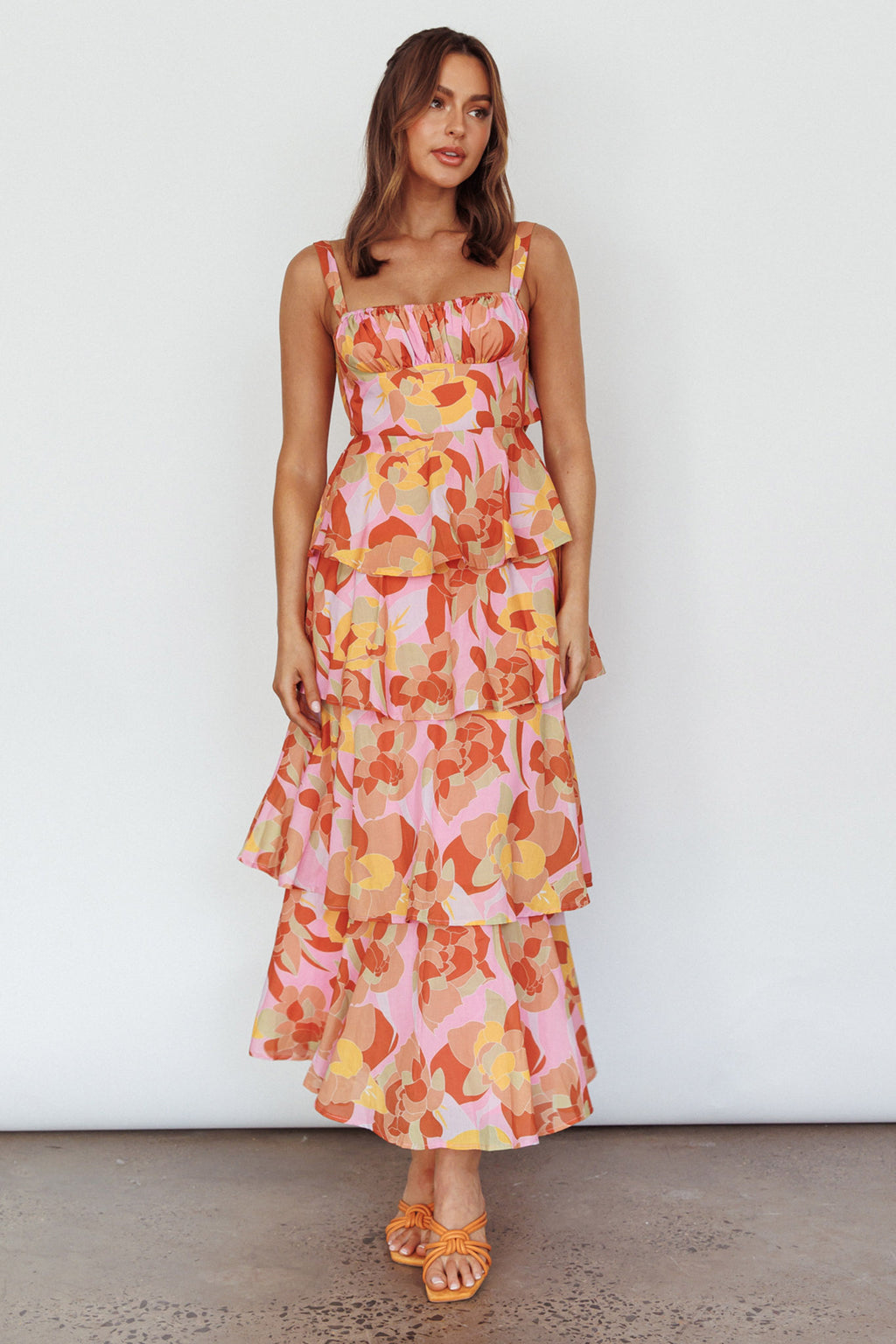 Provence Bloom Tiered Midi Dress Abstract Pink Multi by Selfie Leslie