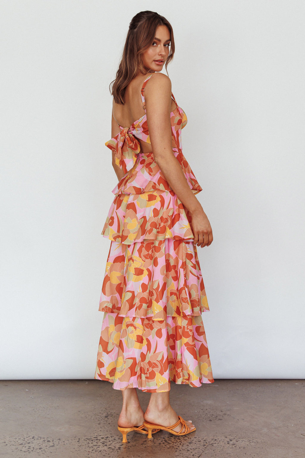 Provence Bloom Tiered Midi Dress Abstract Pink Multi by Selfie Leslie