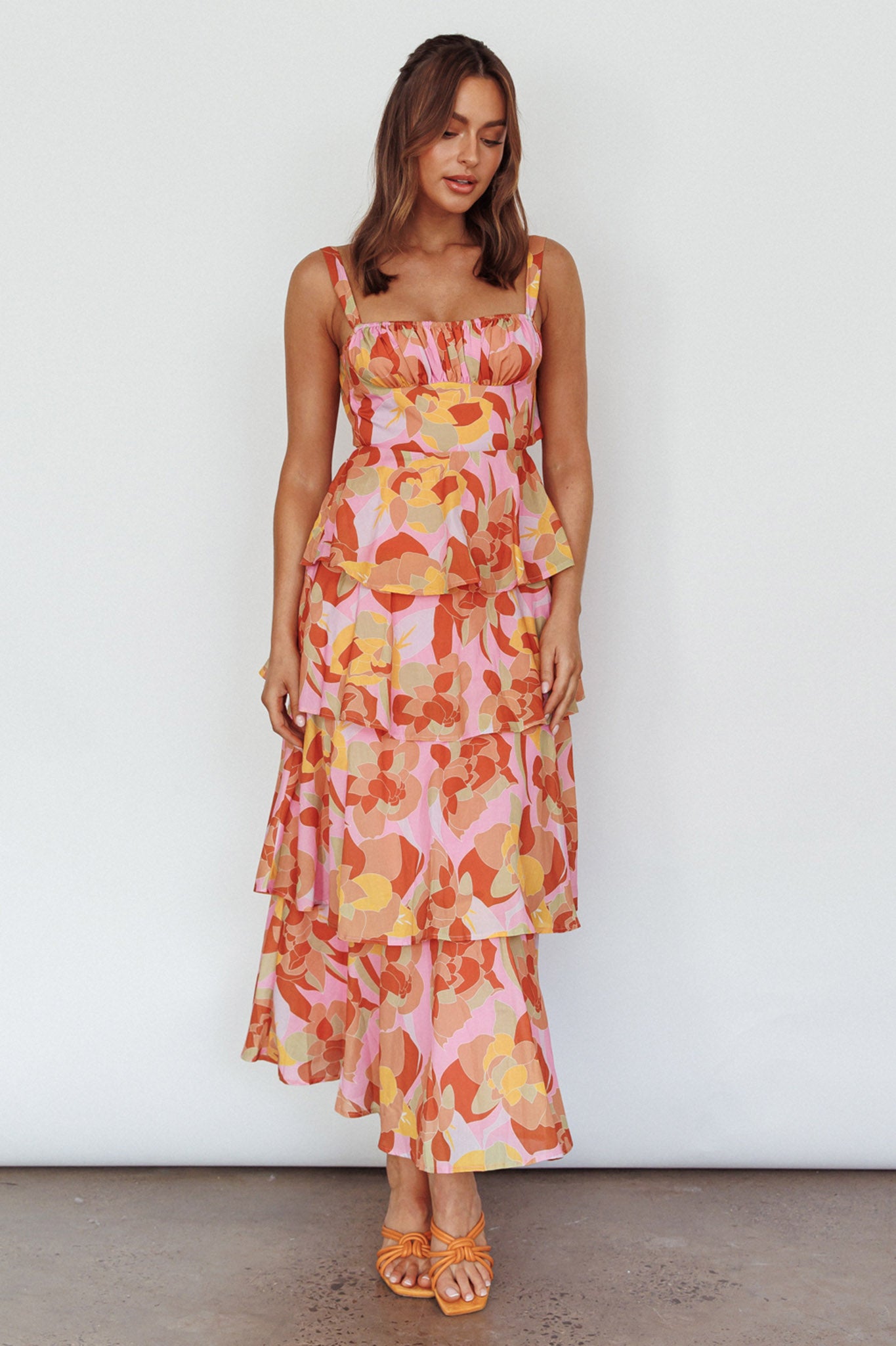 Provence Bloom Tiered Midi Dress Abstract Pink Multi by Selfie Leslie