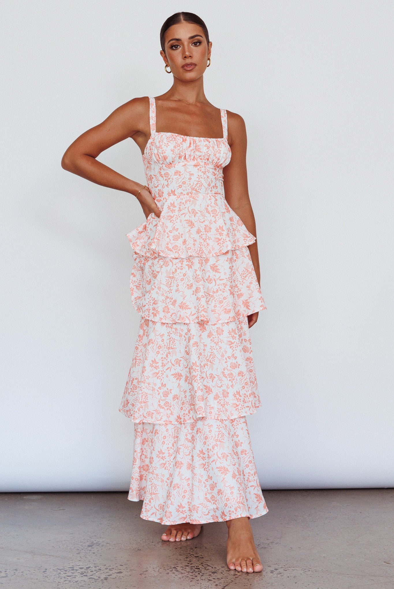 Shop the Provence Bloom Tiered Midi Dress Floral Orange