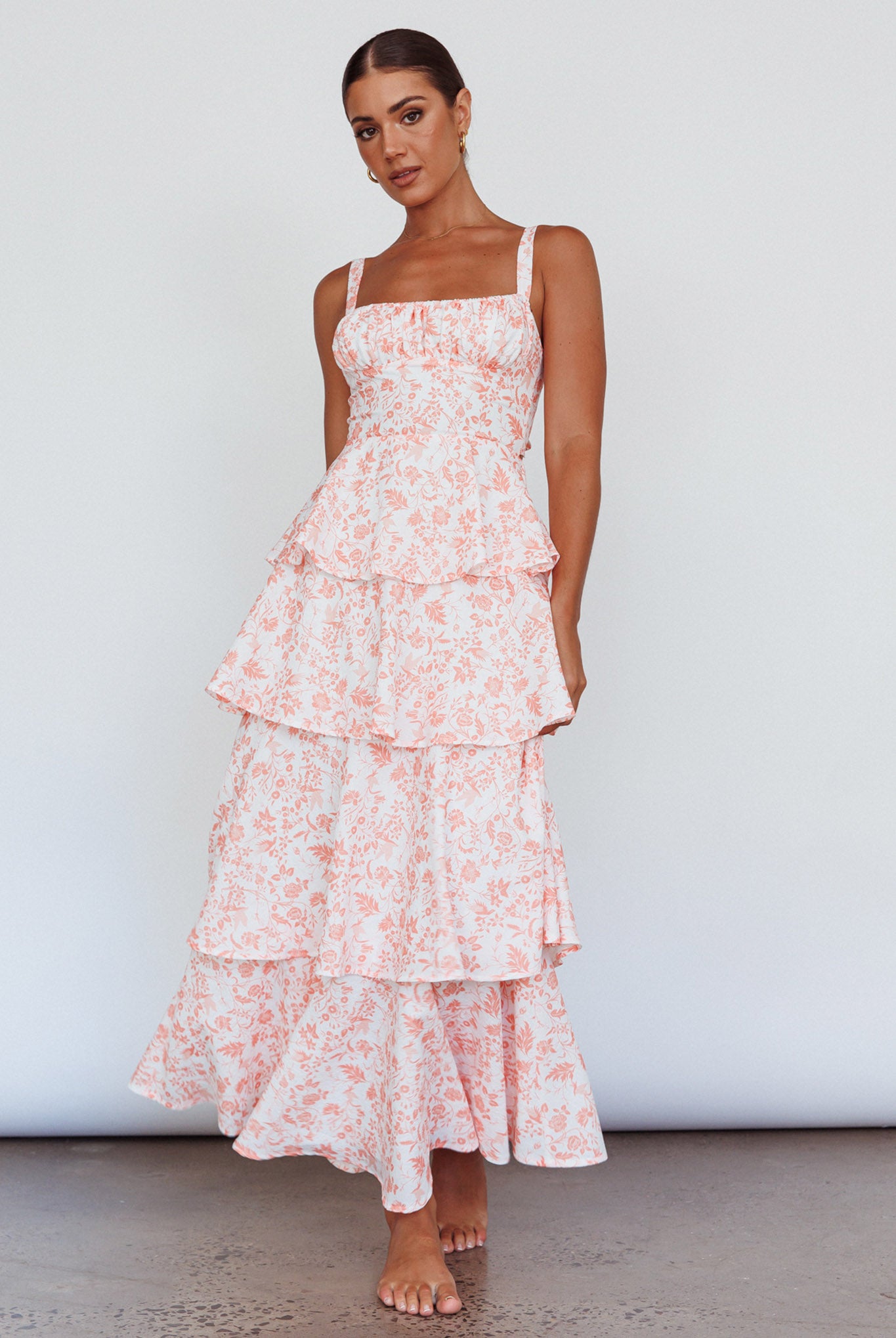 Provence Bloom Tiered Midi Dress Floral Orange - XL Provence Bloom Tiered Midi Dress Floral Orange - XL