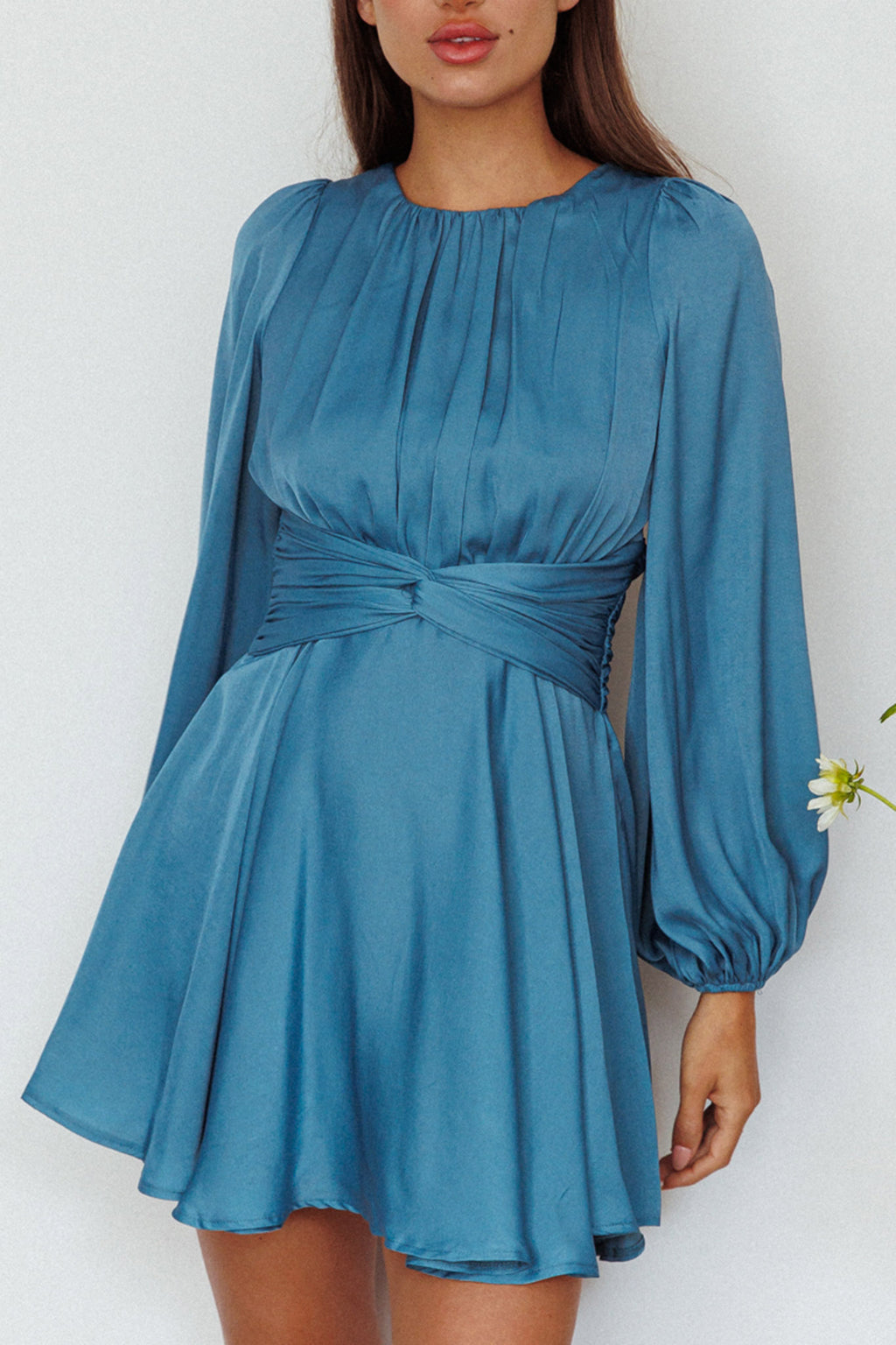 Leia Long Sleeve Waist Tie Mini Dress Teal by Selfie Leslie