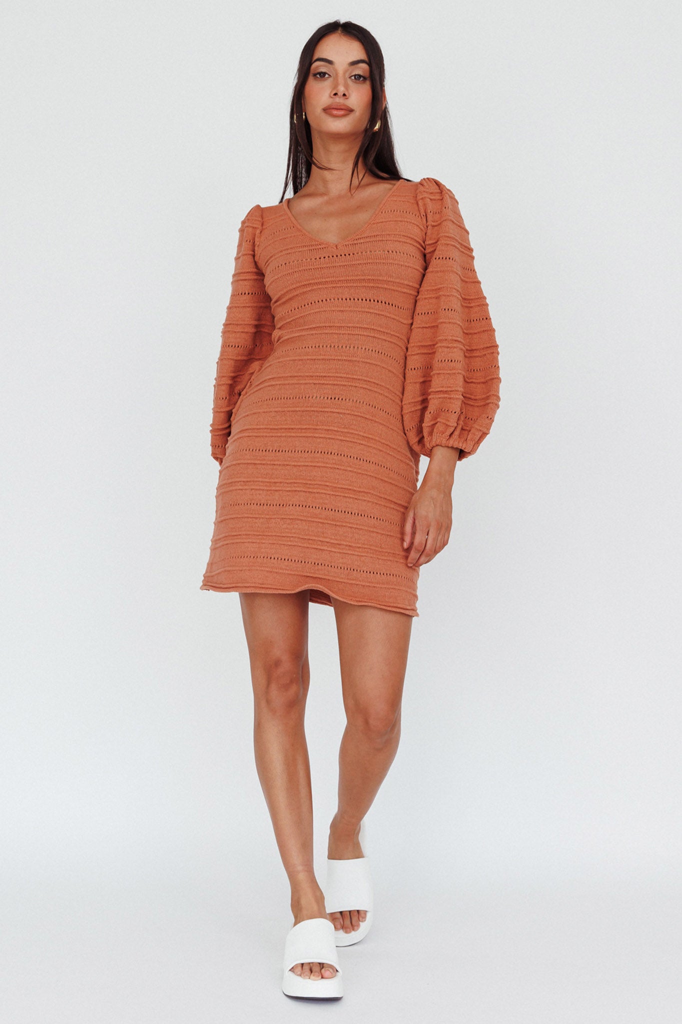 Meredith Long Sleeve Cut-Out Mini Dress Cinnamon - S/M Meredith Long Sleeve Cut-Out Mini Dress Cinnamon - S/M