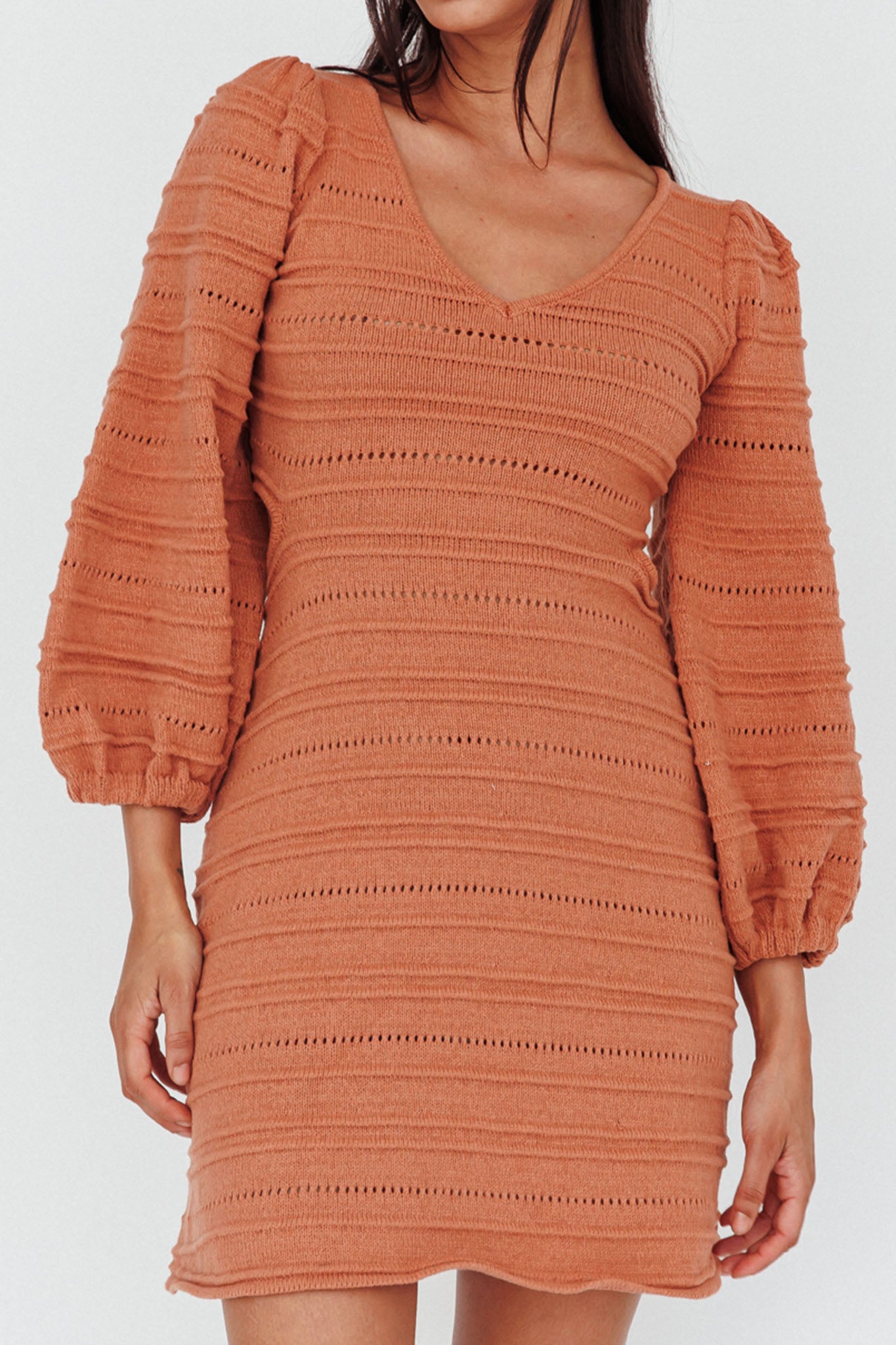 Meredith Long Sleeve Cut-Out Mini Dress Cinnamon by Selfie Leslie