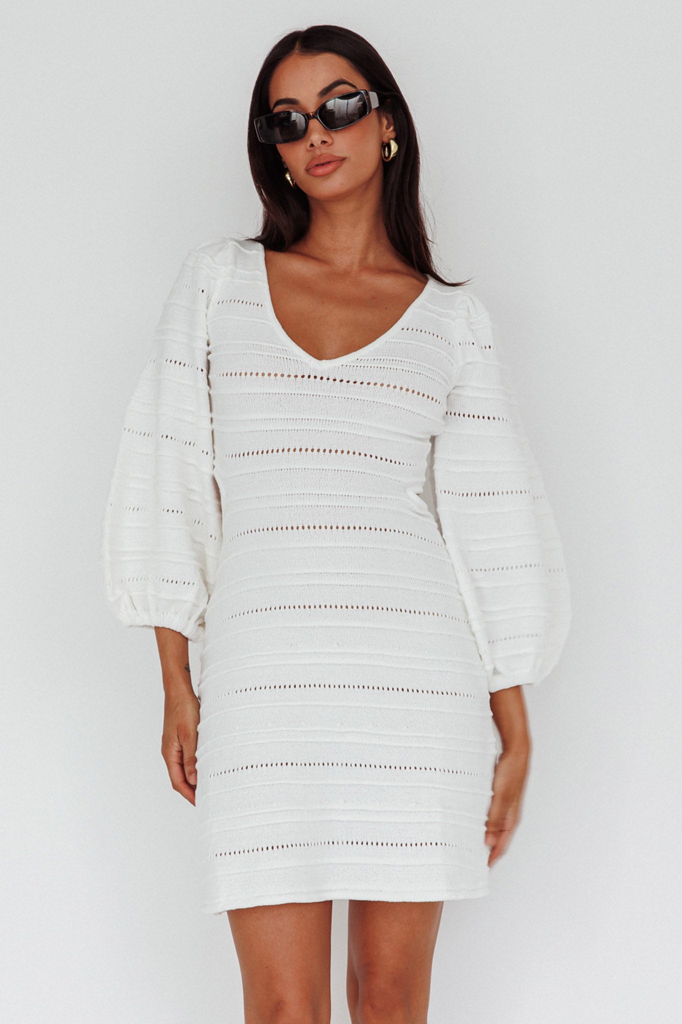 Meredith Long Sleeve Cut-Out Mini Dress White by Selfie Leslie