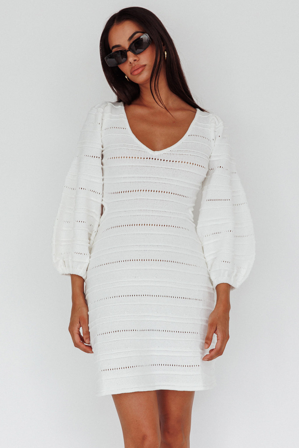 Meredith Long Sleeve Cut-Out Mini Dress White by Selfie Leslie