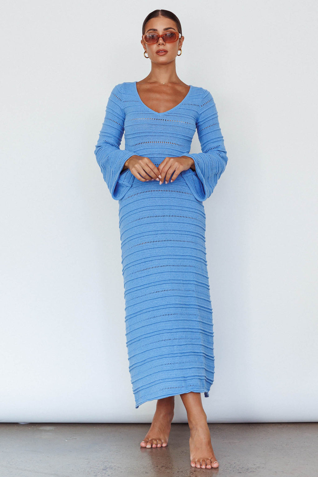 Meredith Long Sleeve Cut-Out Maxi Dress Blue– Selfie Leslie