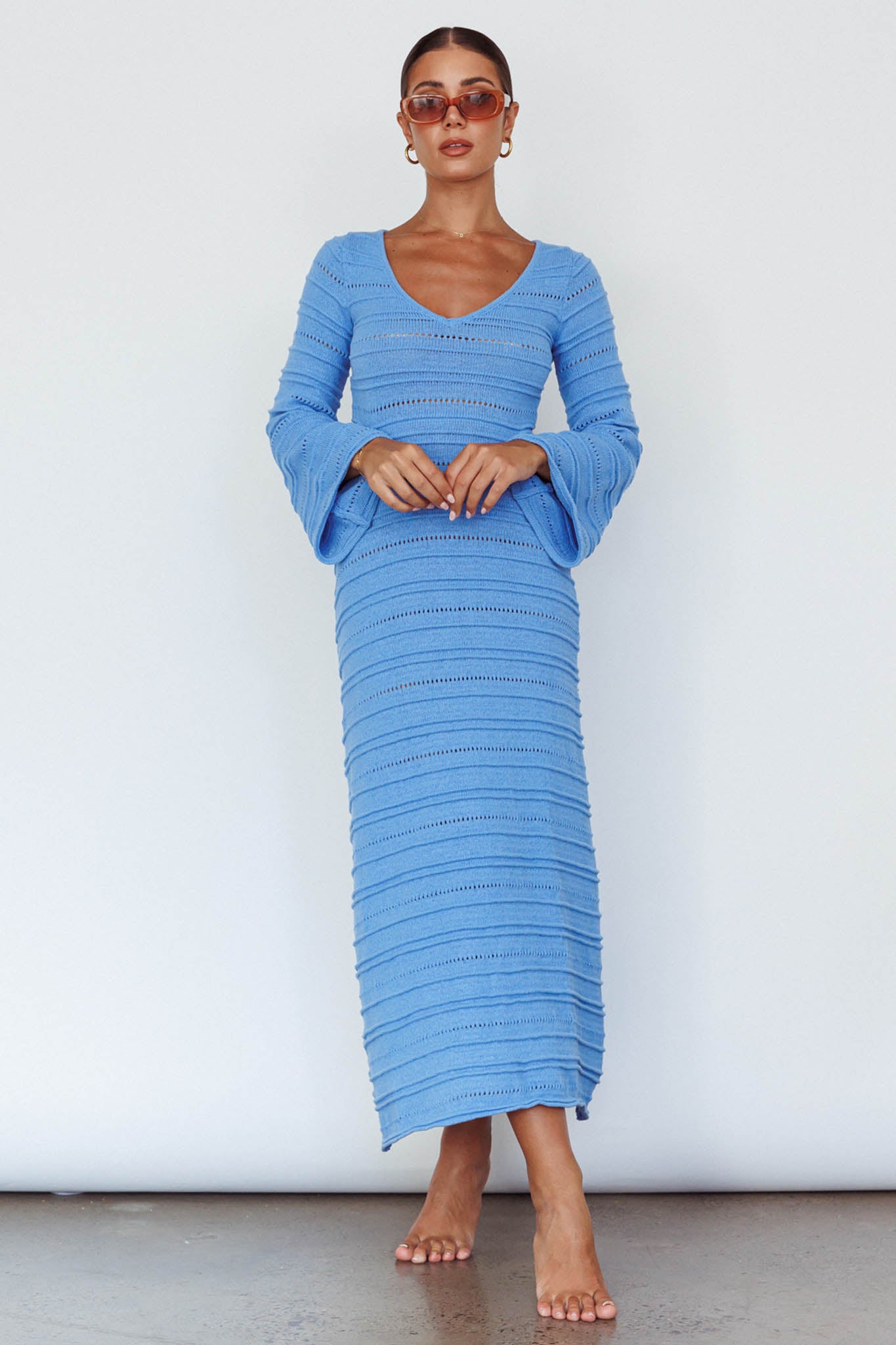 Shop the Meredith Long Sleeve Cut-Out Maxi Dress Blue | Selfie Leslie