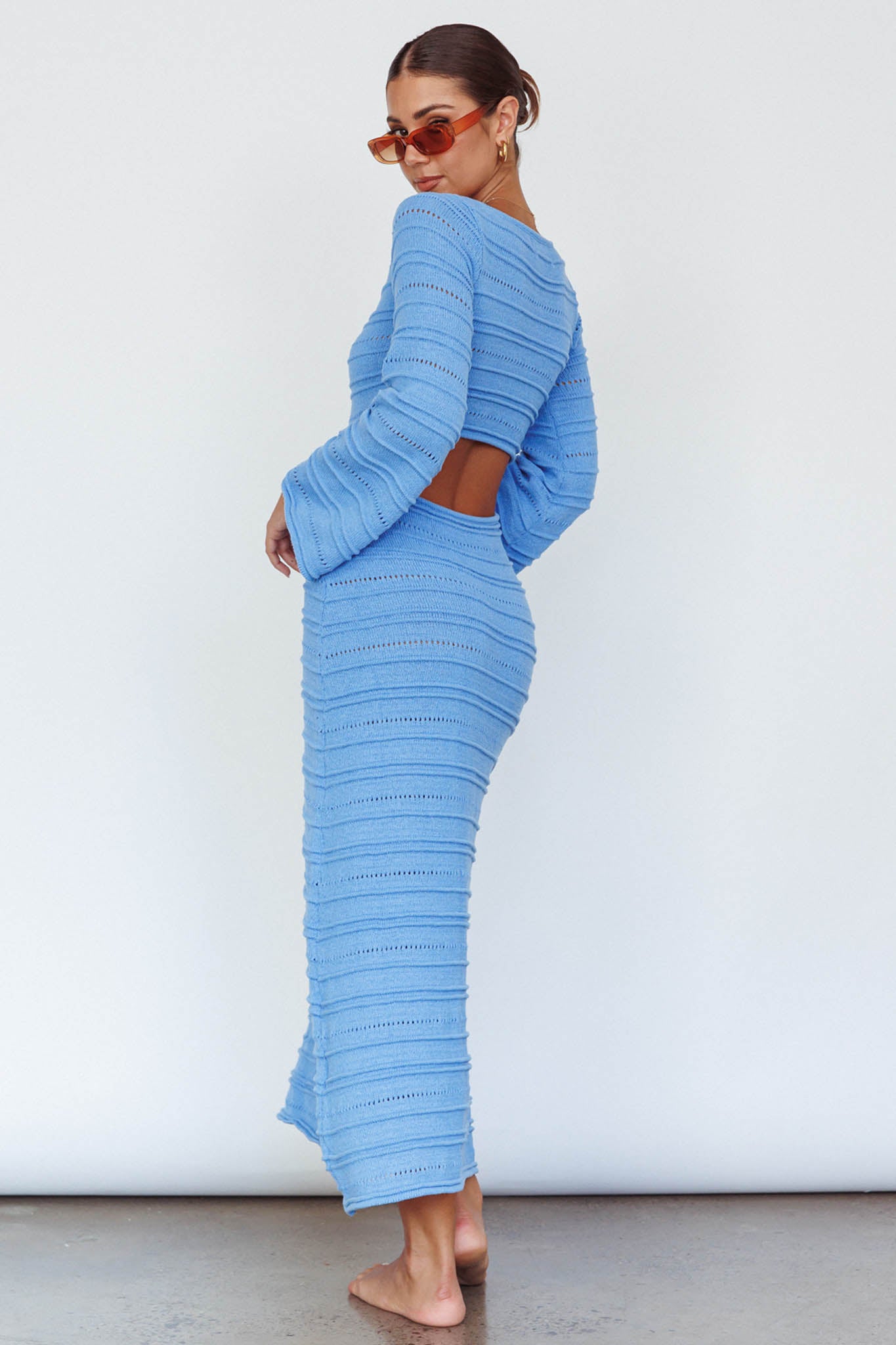 Meredith Long Sleeve Cut-Out Maxi Dress Blue Meredith Long Sleeve Cut-Out Maxi Dress Blue