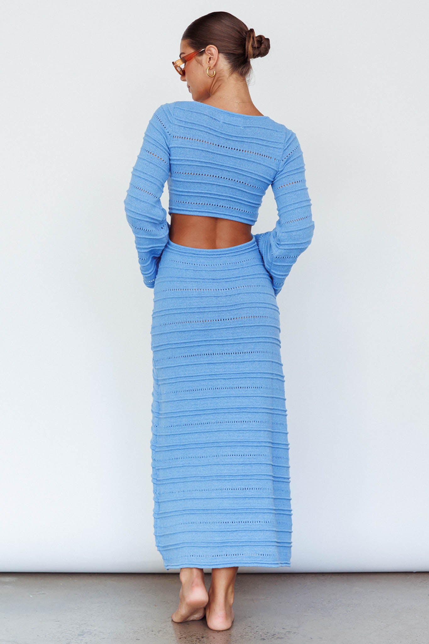 Meredith Long Sleeve Cut-Out Maxi Dress Blue by Selfie Leslie