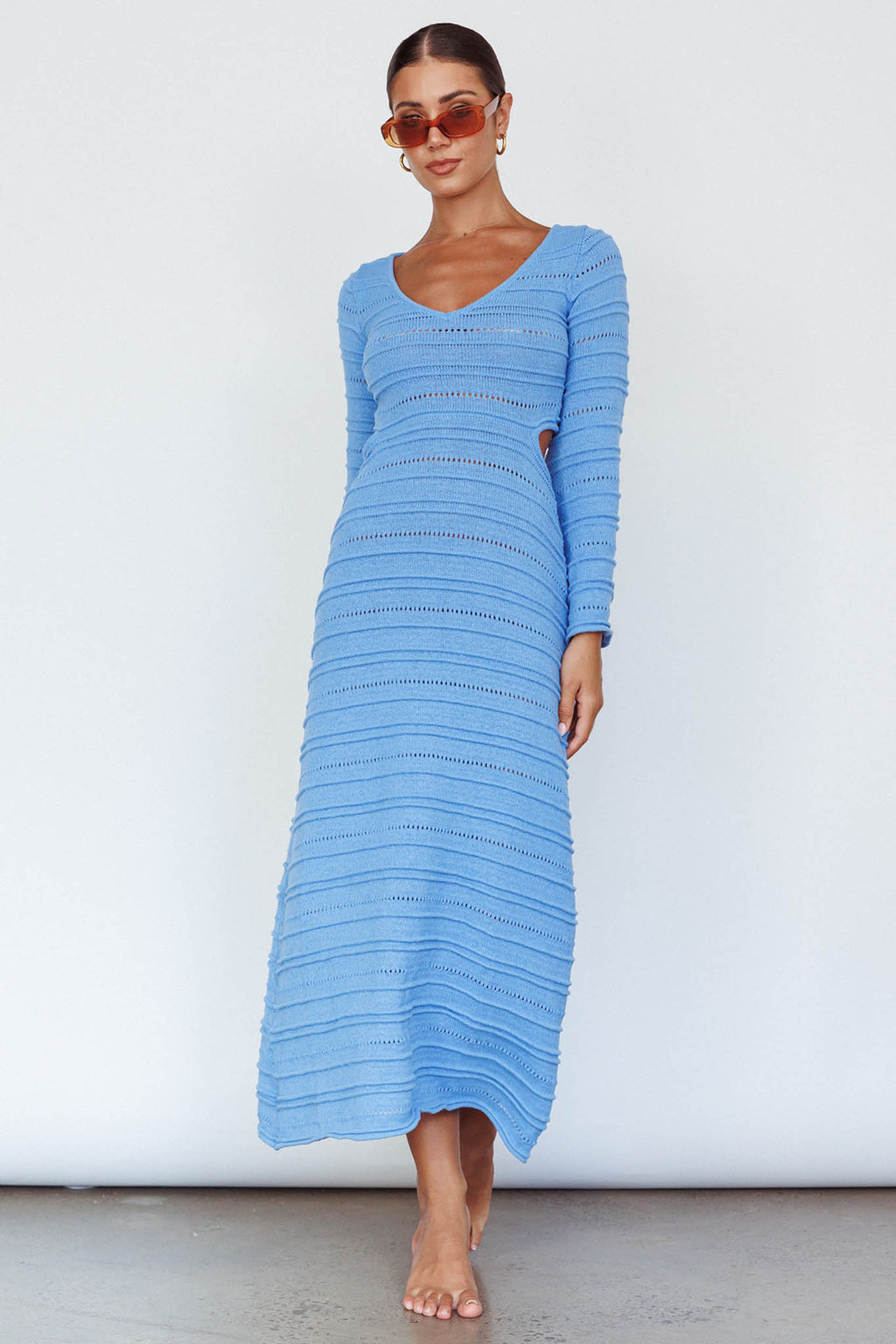 Meredith Long Sleeve Cut-Out Maxi Dress Blue by Selfie Leslie