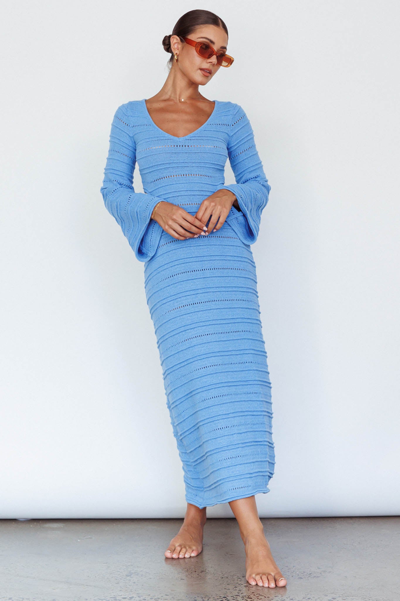Shop the Meredith Long Sleeve Cut-Out Maxi Dress Blue | Selfie Leslie