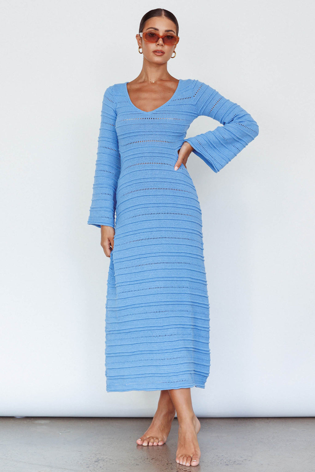Meredith Long Sleeve Cut-Out Maxi Dress Blue by Selfie Leslie