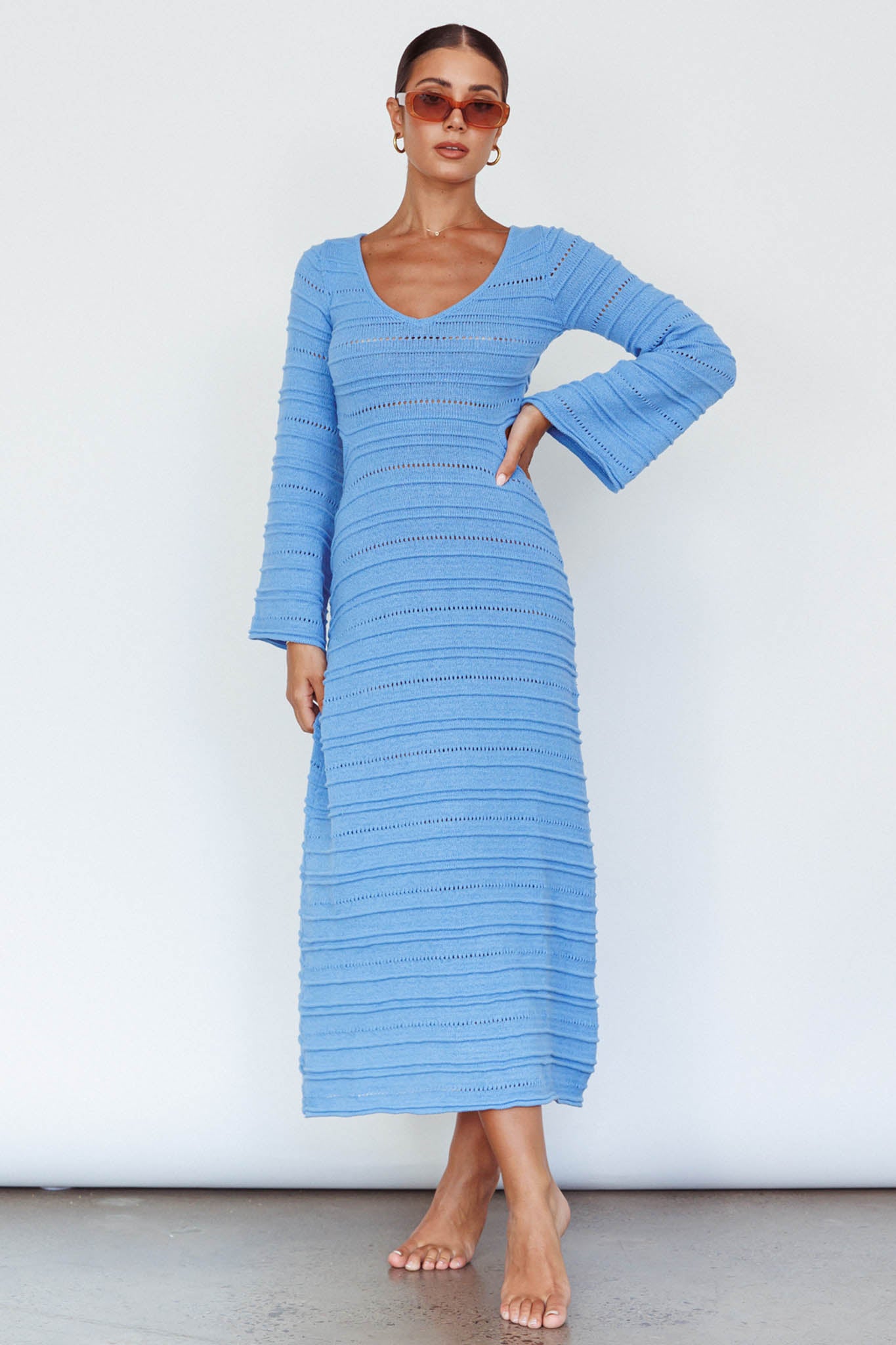Meredith Long Sleeve Cut-Out Maxi Dress Blue by Selfie Leslie