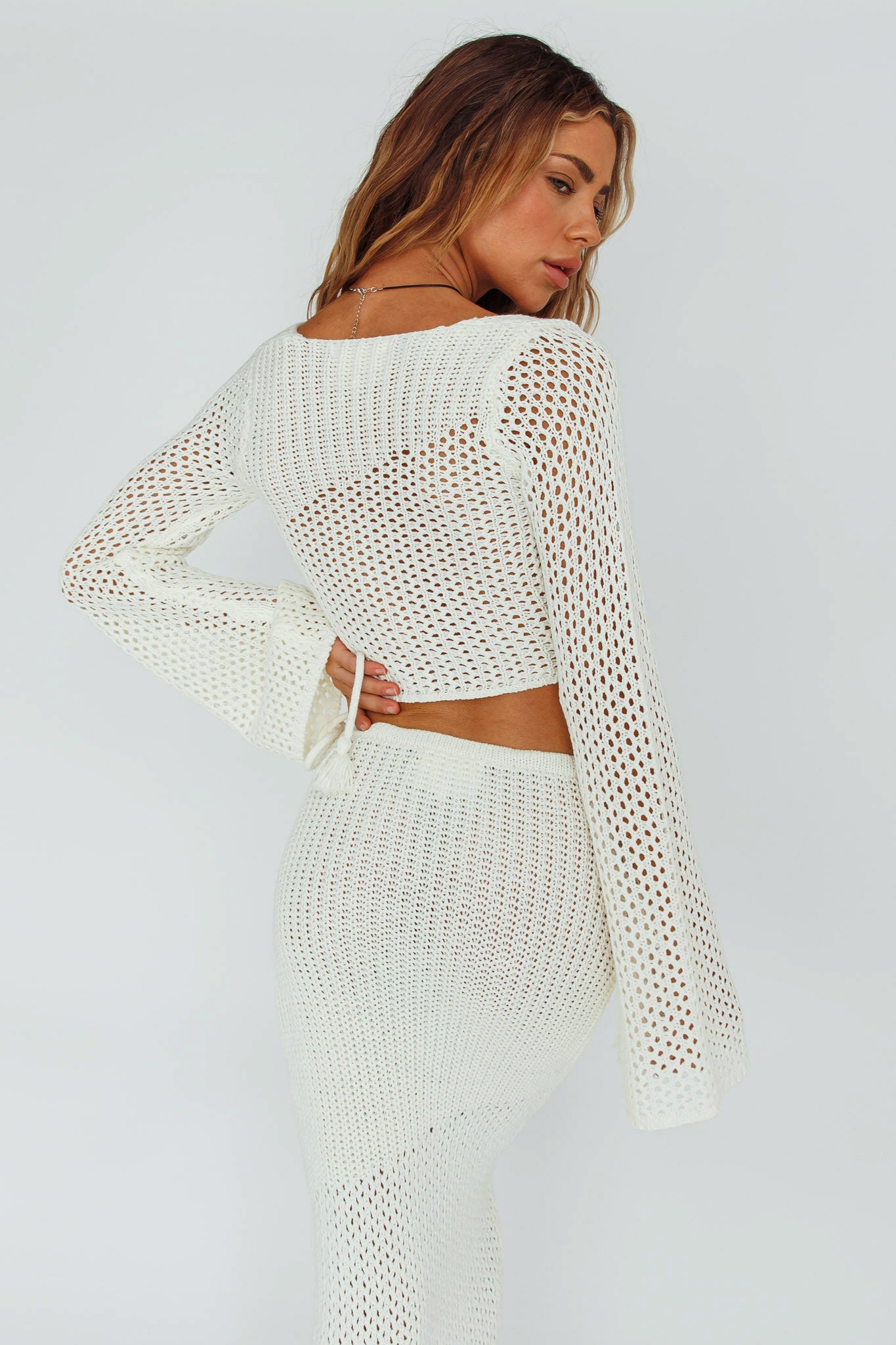 Jamaica Bell Sleeve Crochet Top White by Selfie Leslie