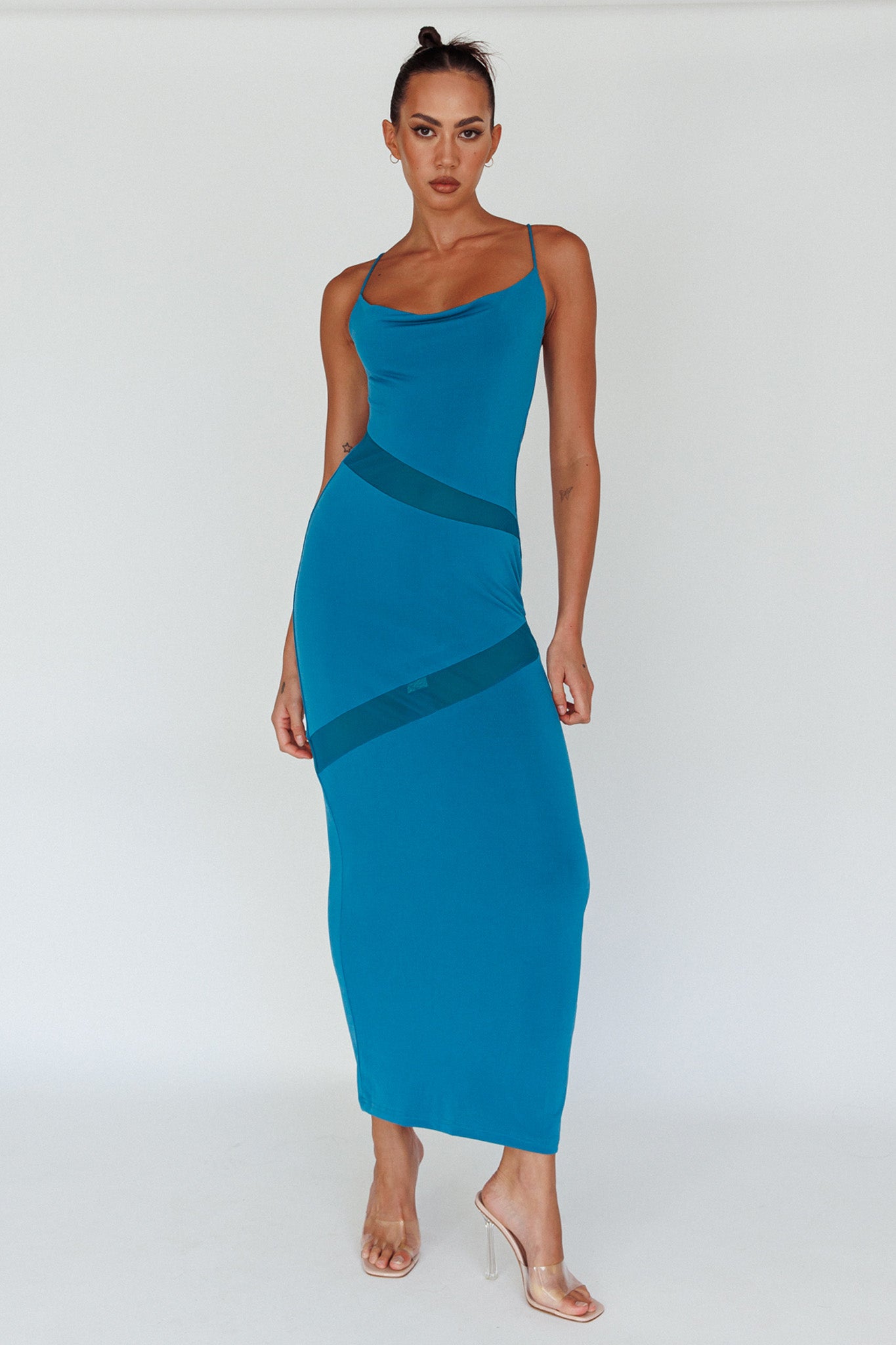 Sun Kissed Cowl Tied Back Maxi Dress Teal by Selfie Leslie