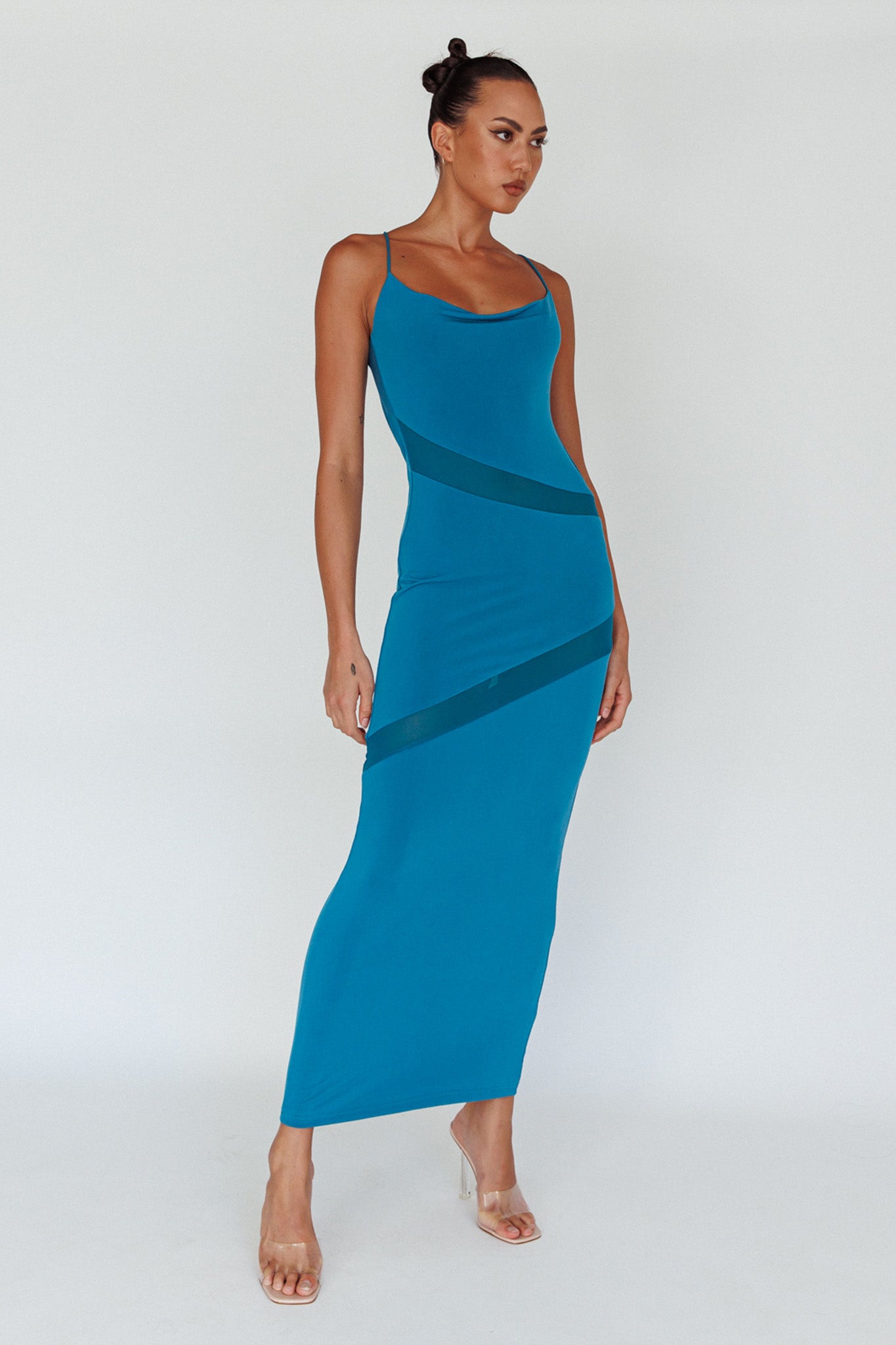 Sun Kissed Cowl Tied Back Maxi Dress Teal by Selfie Leslie
