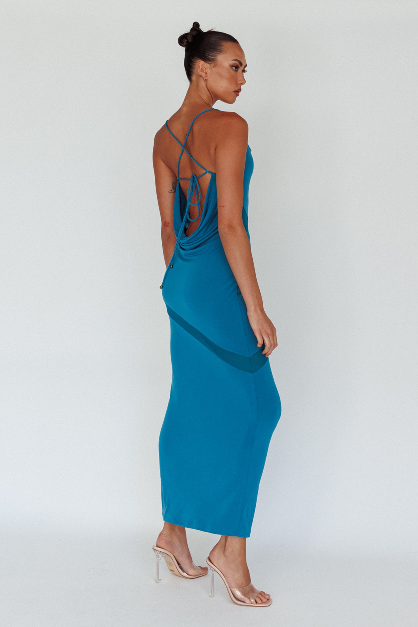 Sun Kissed Cowl Tied Back Maxi Dress Teal by Selfie Leslie