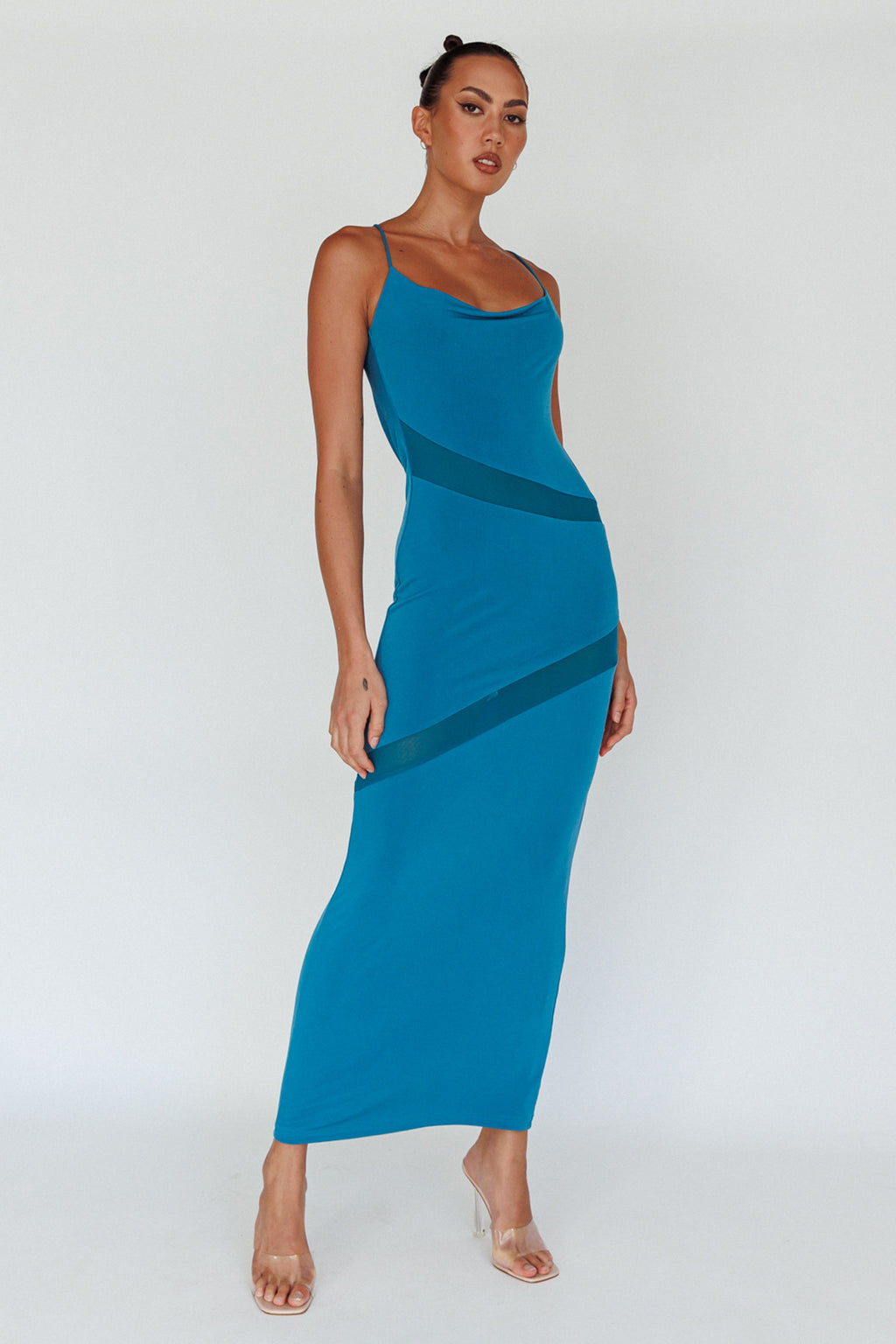 Sun Kissed Cowl Tied Back Maxi Dress Teal by Selfie Leslie