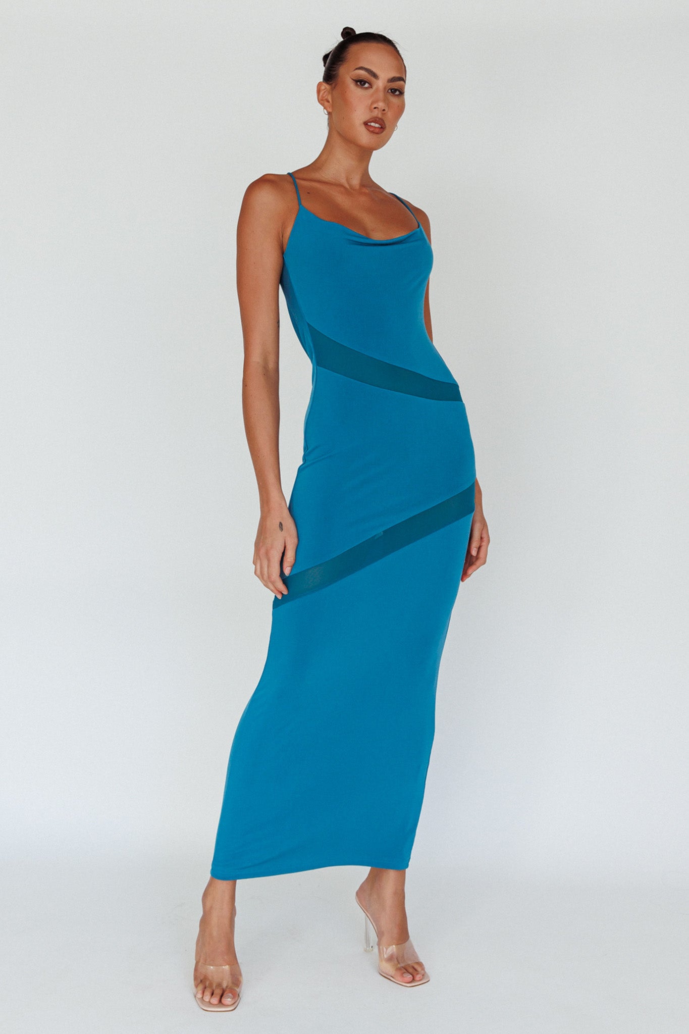 Sun Kissed Cowl Tied Back Maxi Dress Teal by Selfie Leslie