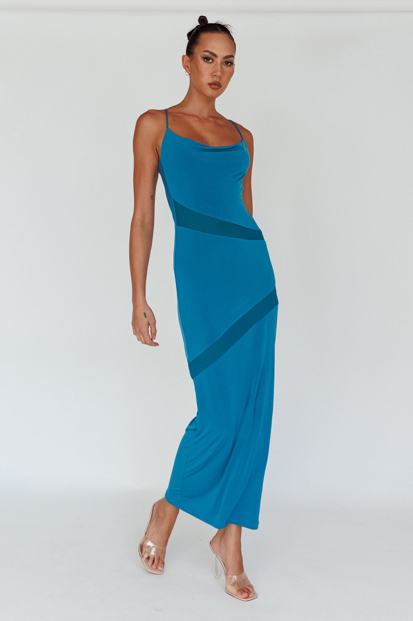 Sun Kissed Cowl Tied Back Maxi Dress Teal by Selfie Leslie