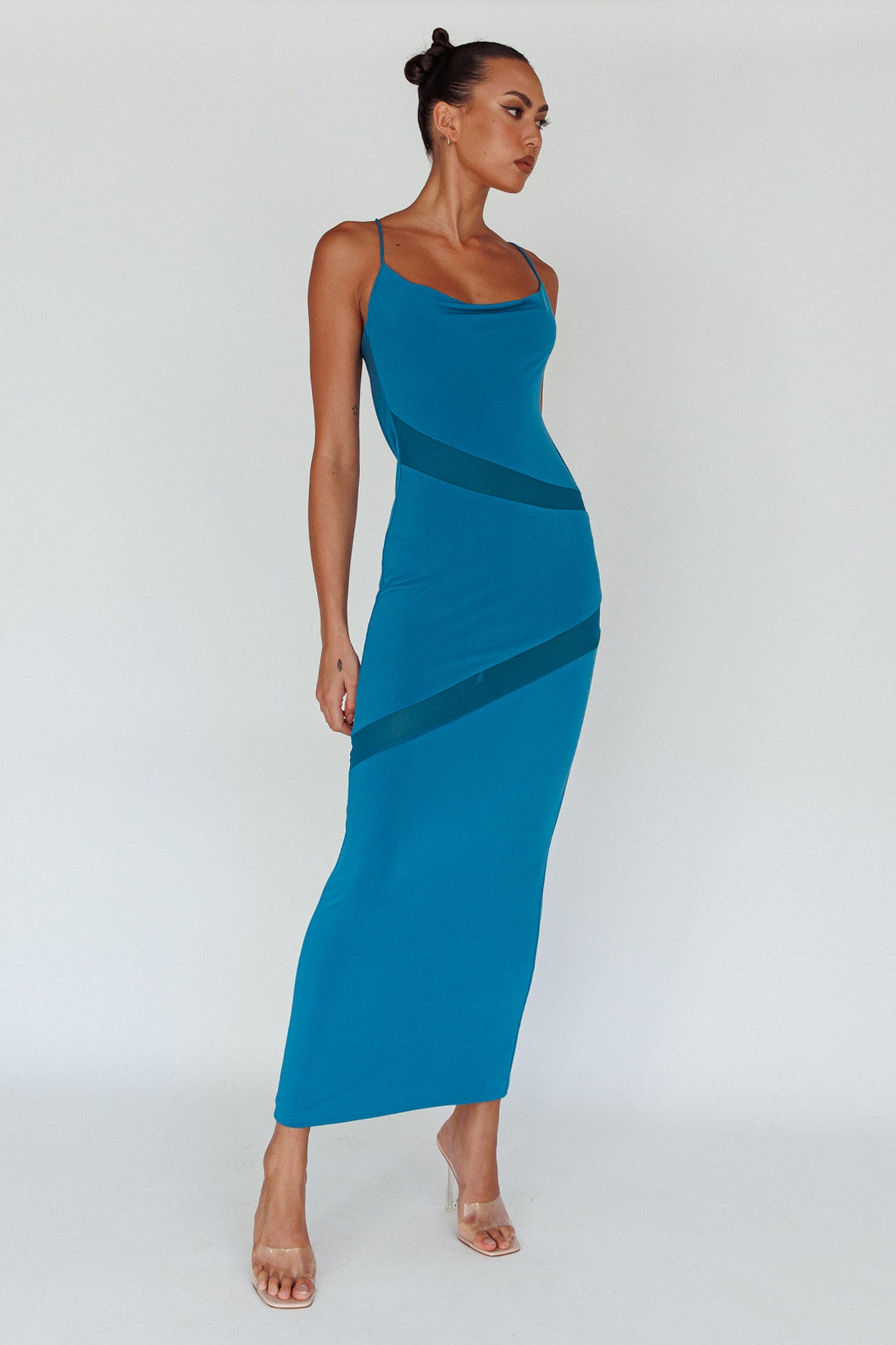 Sun Kissed Cowl Tied Back Maxi Dress Teal by Selfie Leslie
