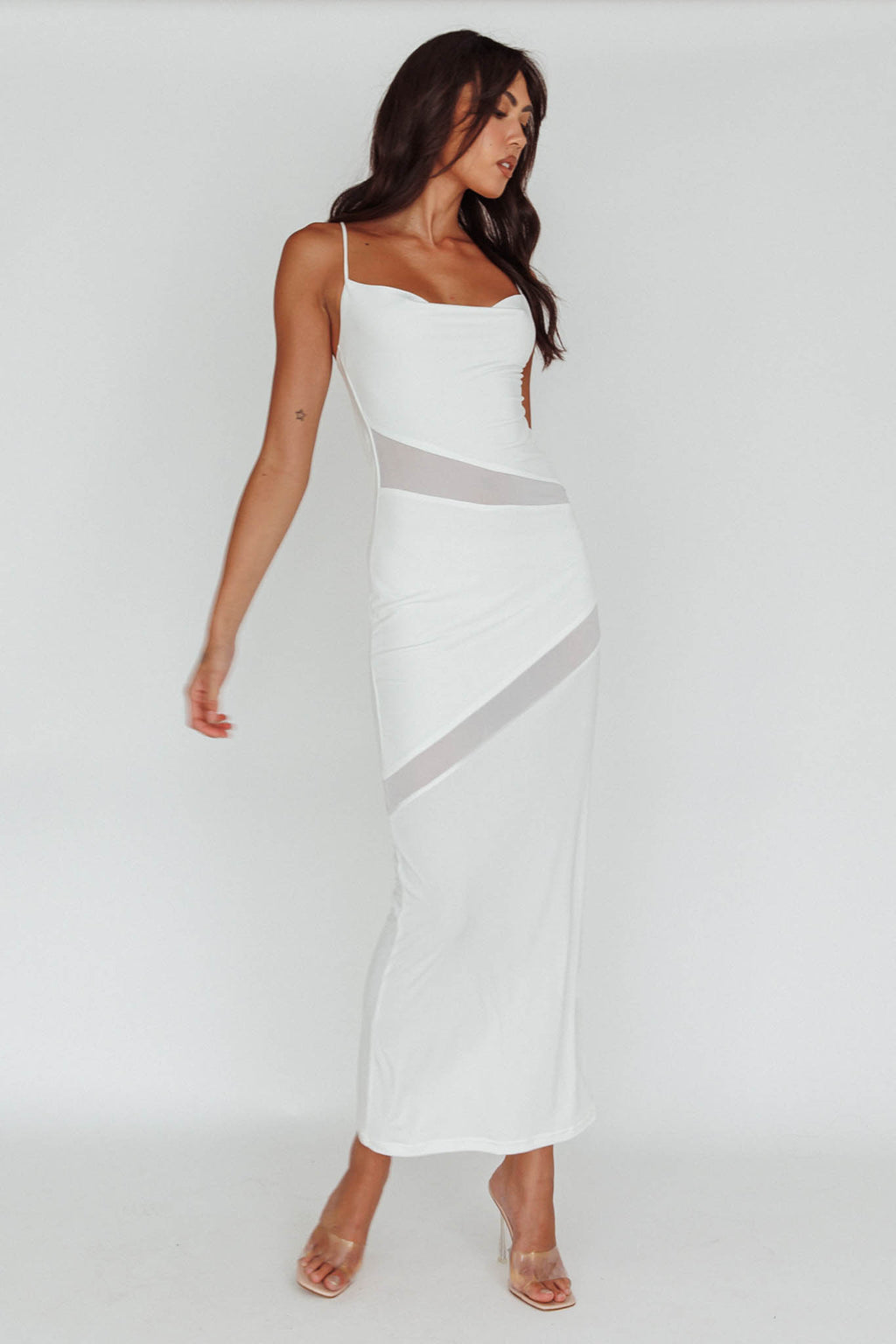 Sun Kissed Cowl Tied Back Maxi Dress White by Selfie Leslie