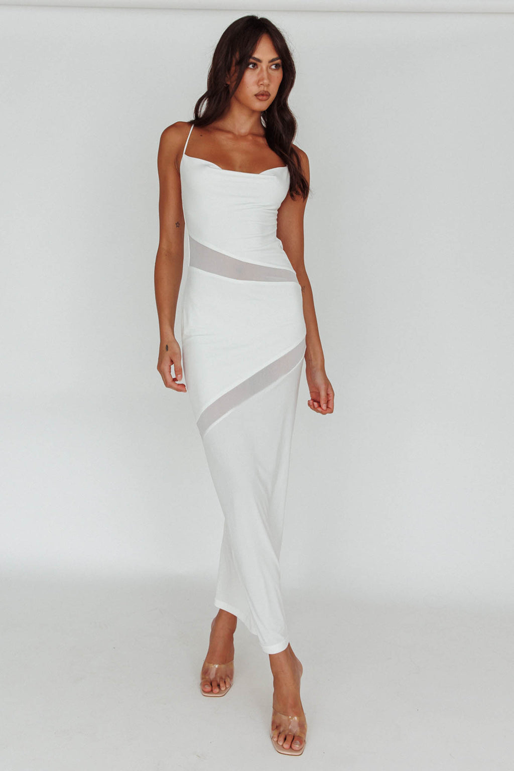 Sun Kissed Cowl Tied Back Maxi Dress White by Selfie Leslie