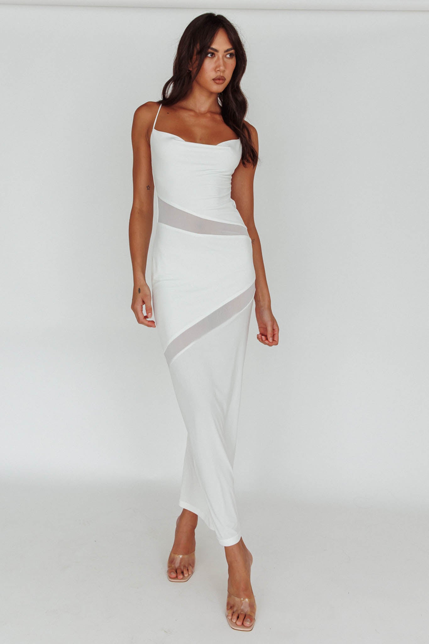 Sun Kissed Cowl Tied Back Maxi Dress White by Selfie Leslie