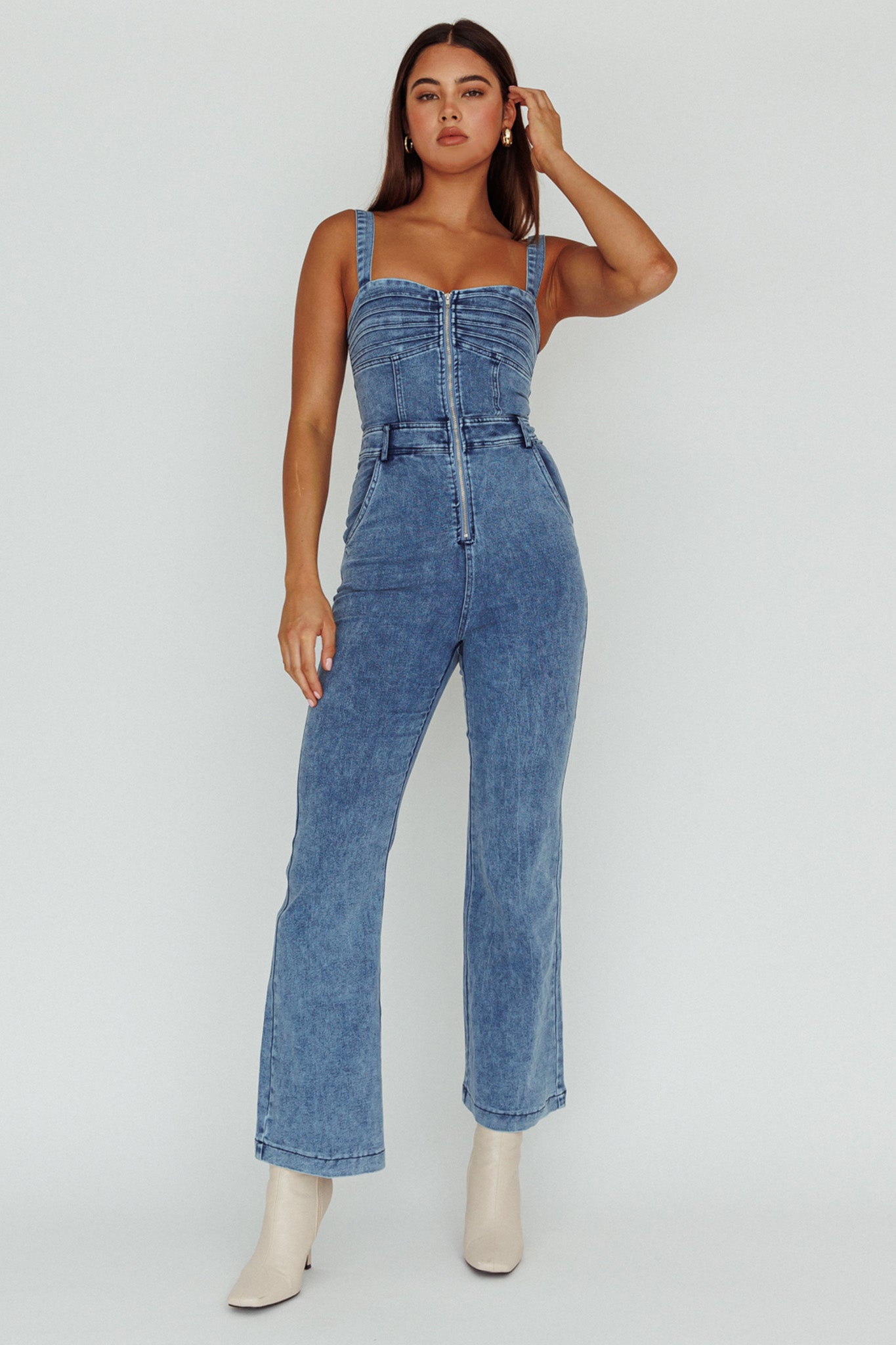 Emilio Flared Jumpsuit Denim by Selfie Leslie