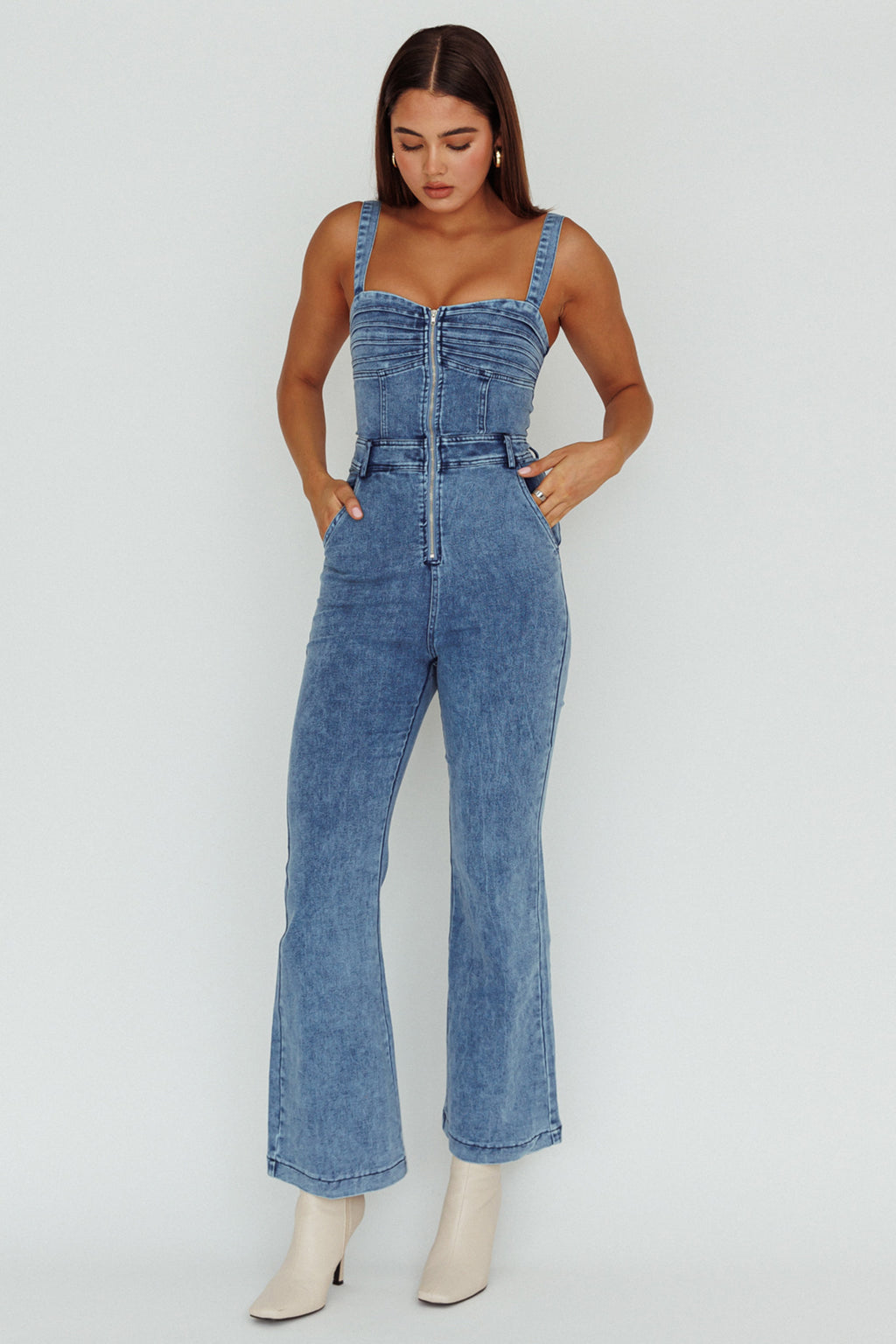 Emilio Flared Jumpsuit Denim by Selfie Leslie