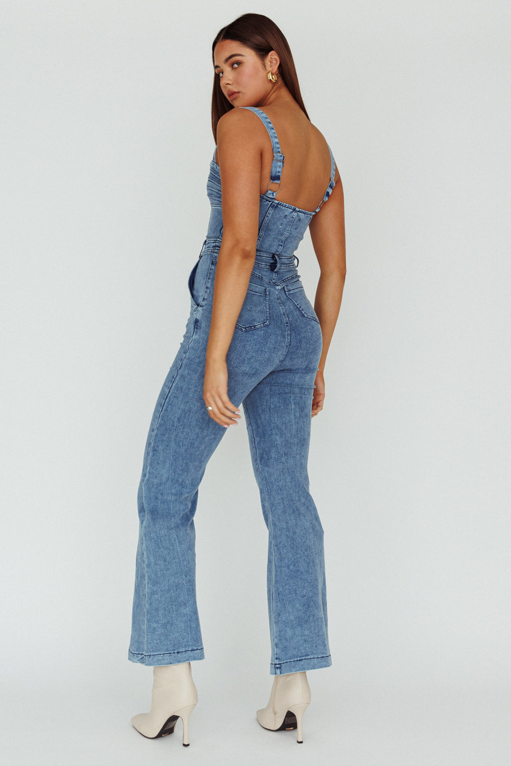 Emilio Flared Jumpsuit Denim by Selfie Leslie