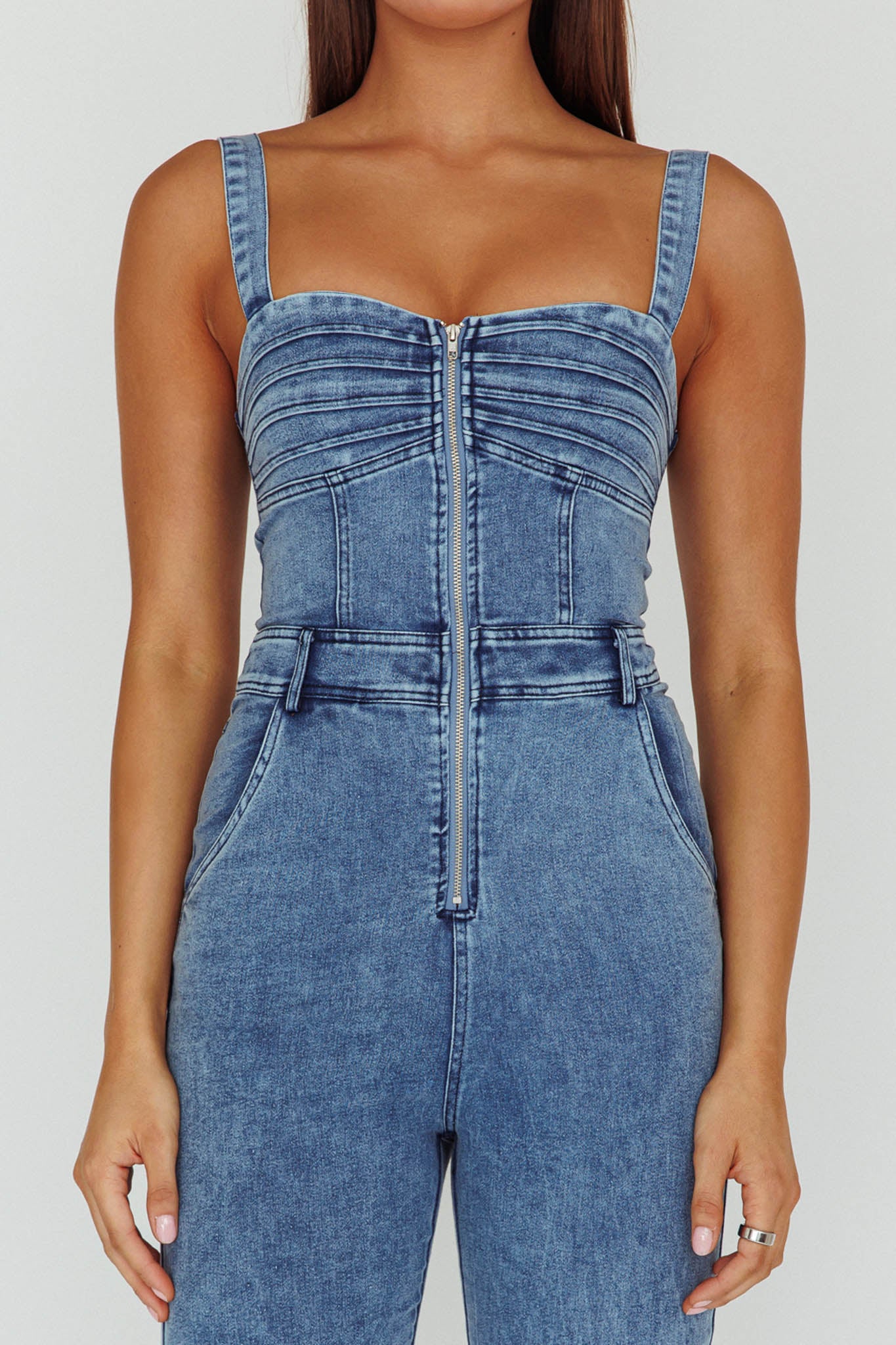 Emilio Flared Jumpsuit Denim by Selfie Leslie