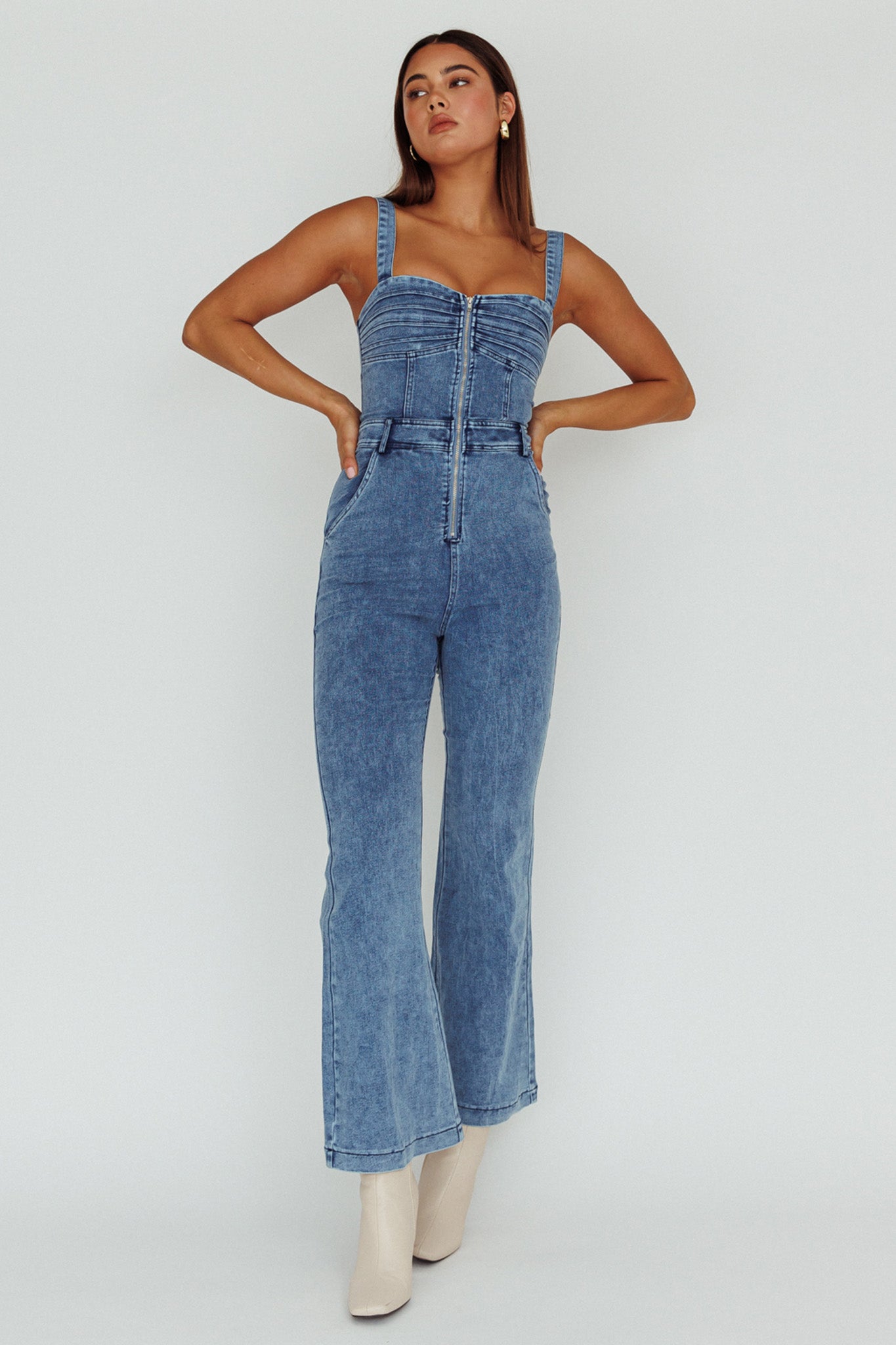Emilio Flared Jumpsuit Denim by Selfie Leslie