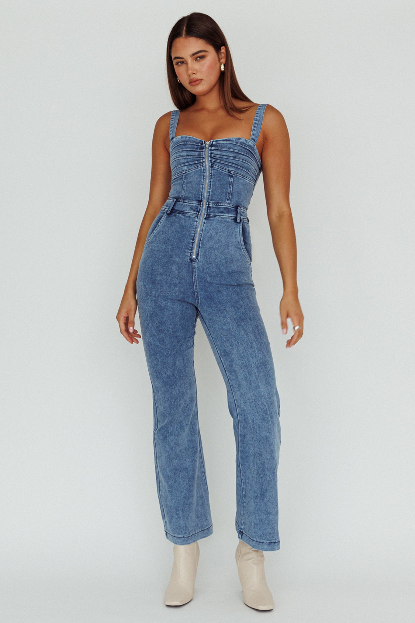 Emilio Flared Jumpsuit Denim by Selfie Leslie