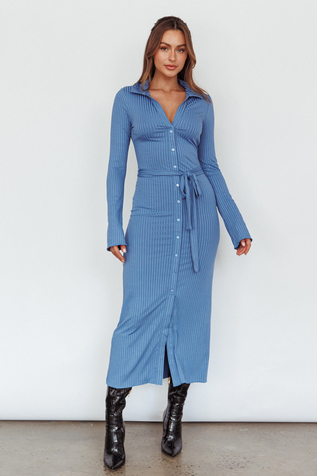 Eastcoast Collared Placket Midi Dress Blue by Selfie Leslie